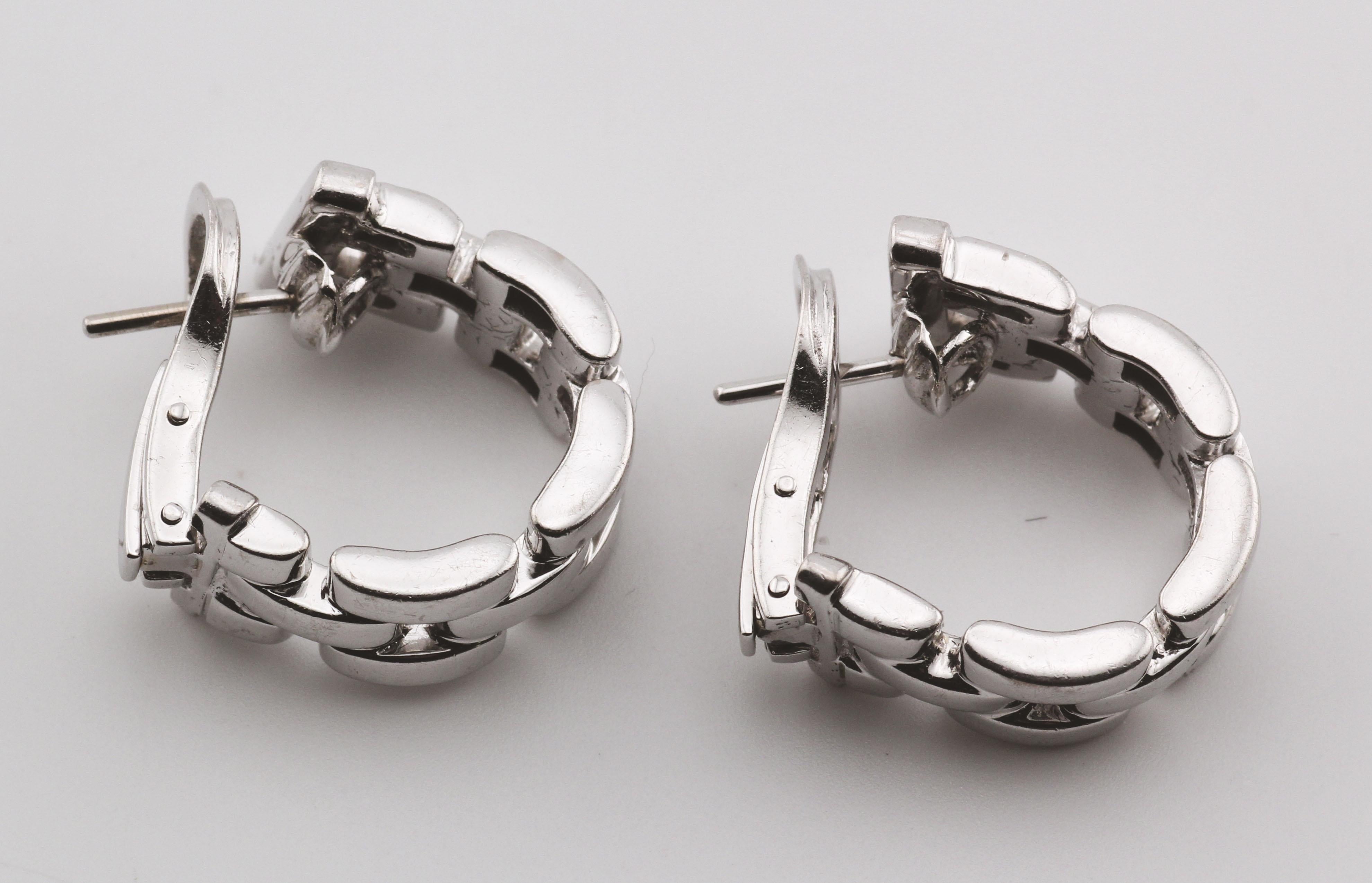 Cartier Maillon Panthere 3 Row Diamond 18k White Gold Hoop Earrings In Good Condition In Simpsonville, SC