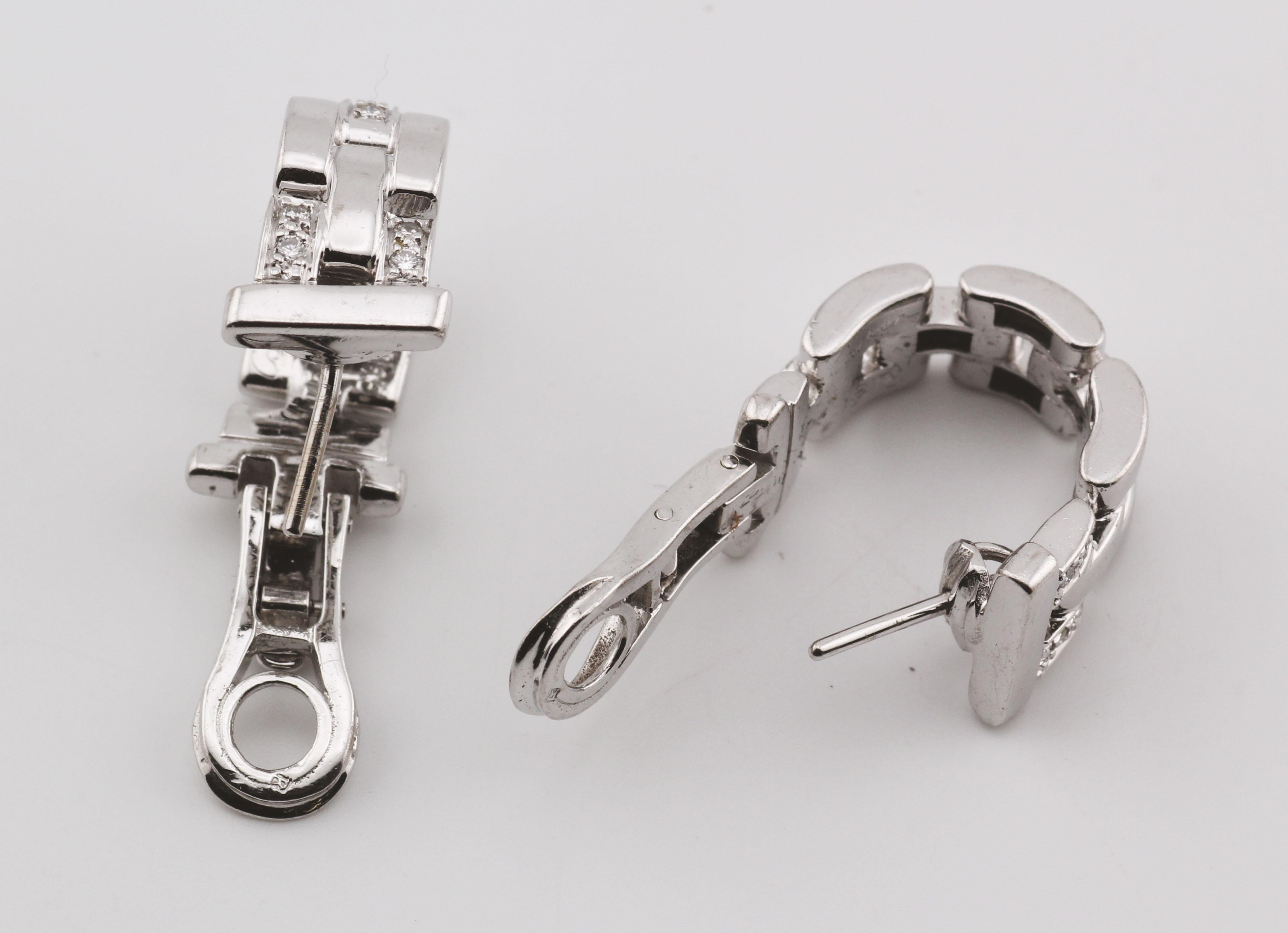 Women's Cartier Maillon Panthere 3 Row Diamond 18k White Gold Hoop Earrings