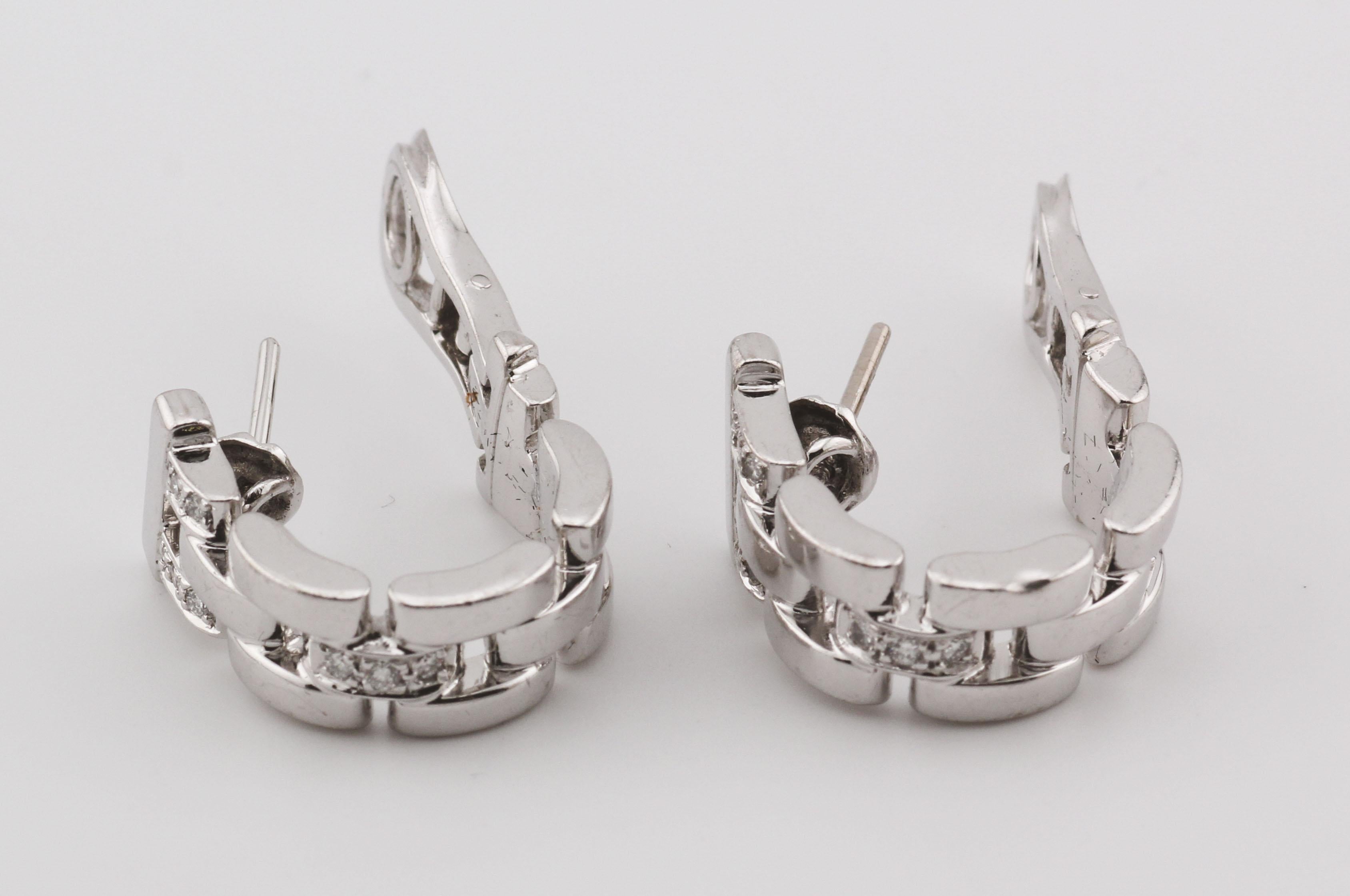 Cartier Maillon Panthere 3 Row Diamond 18k White Gold Hoop Earrings 2