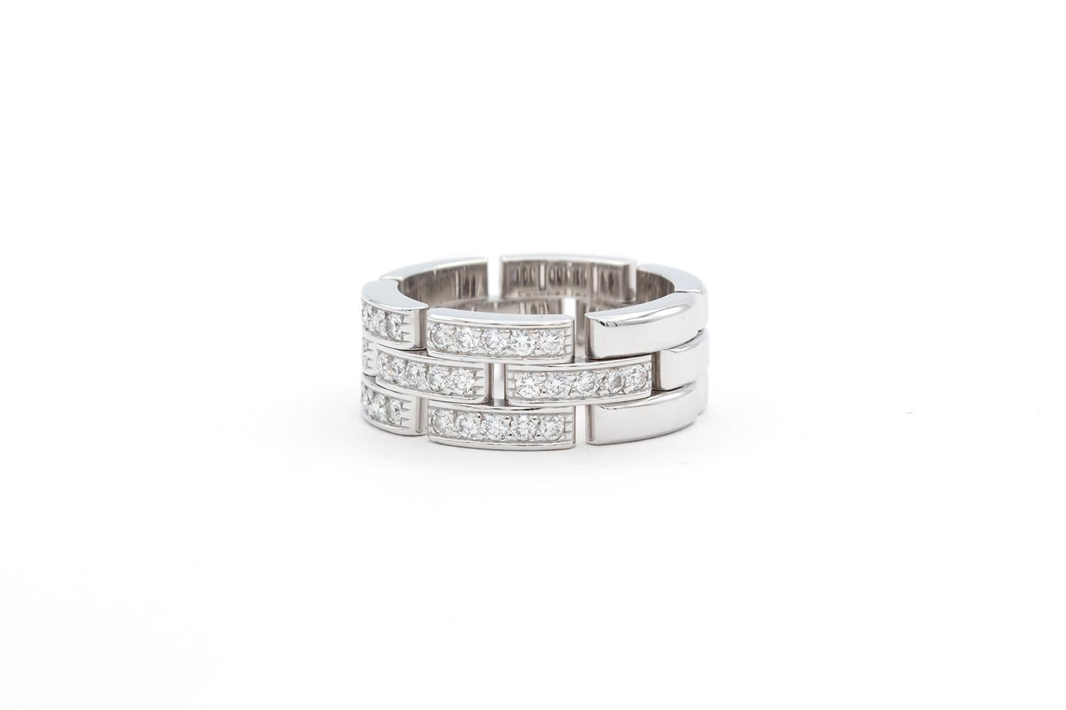 Contemporary Cartier Maillon Panthere 3 Row Diamond Band Ring 18k Pouch & Service Papers
