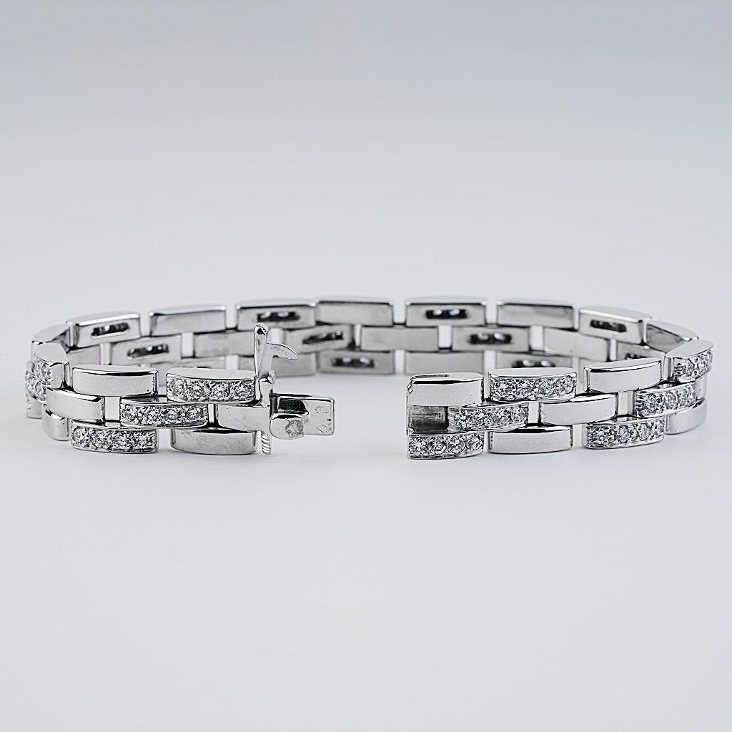 Contemporain Cartier Bracelet panthère Maillon à 3 rangées de diamants en or blanc 18 carats en vente