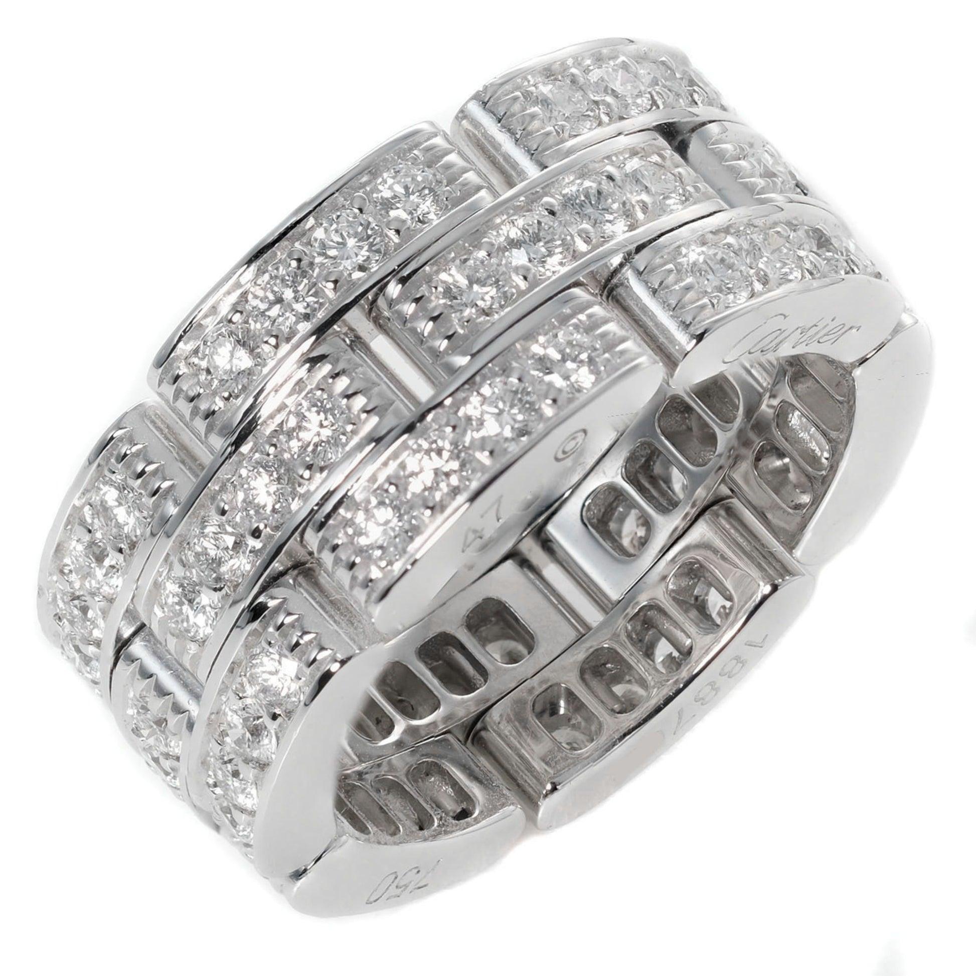 Cartier Maillon Panthere 3 Row Diamond Ring in 18K White Gold

Additional Information:
Brand: Cartier
Gender: Women
Gemstone: Diamond
Material: White gold (18K)
Ring size (US): 47
Condition details: This item has been used and may have some minor