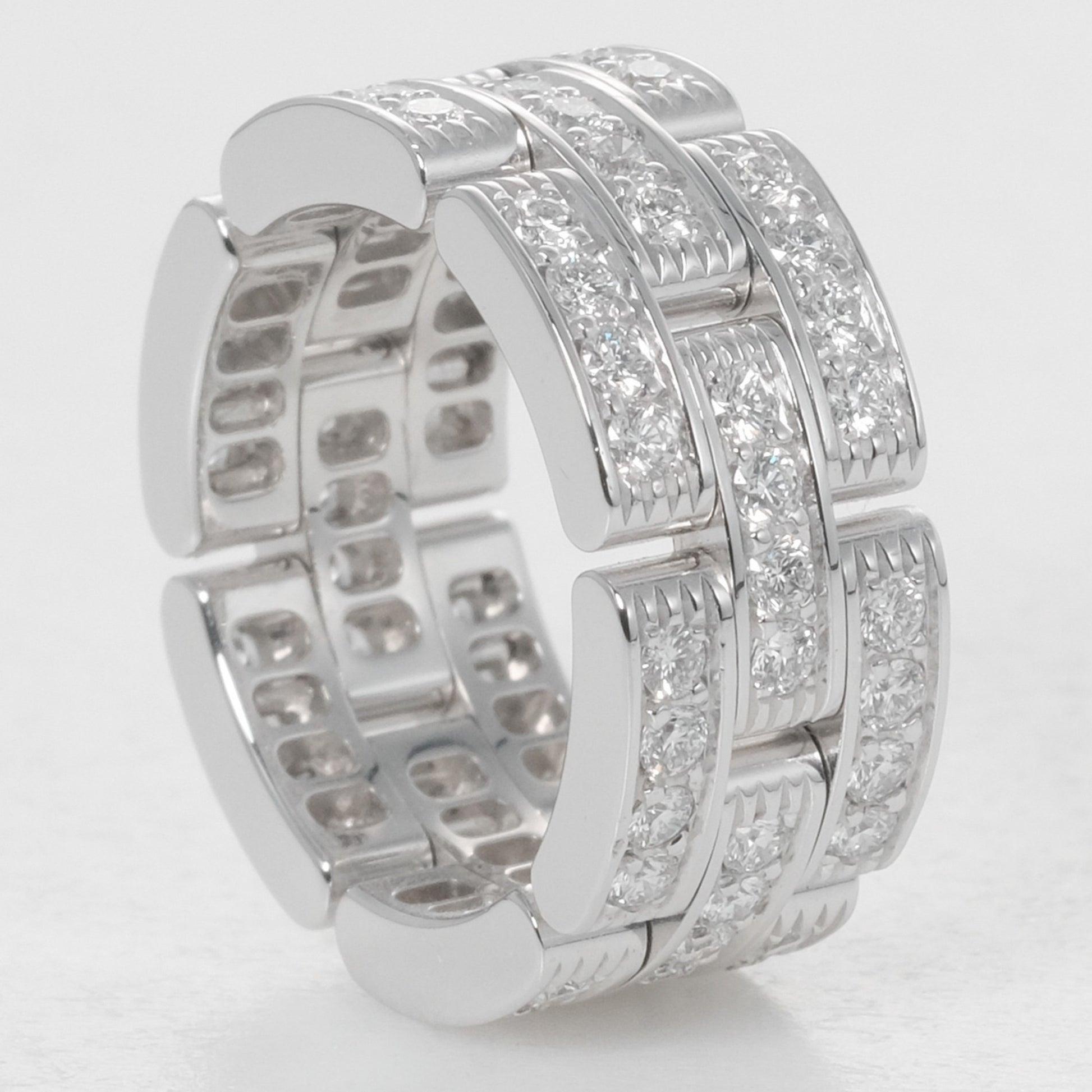 Women's Cartier Maillon Panthere 3 Row Diamond Ring in 18K White Gold For Sale