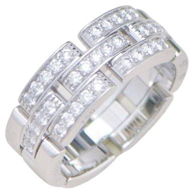 Cartier Maillon Panthère 3-Row Half Pavé Diamond Ring 18K White Gold Size 57 en vente