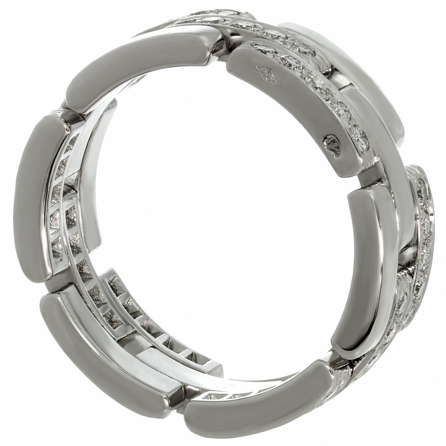 Brilliant Cut Cartier Maillon Panthère 3-Row Half-Pave Diamond White Gold Band Ring For Sale