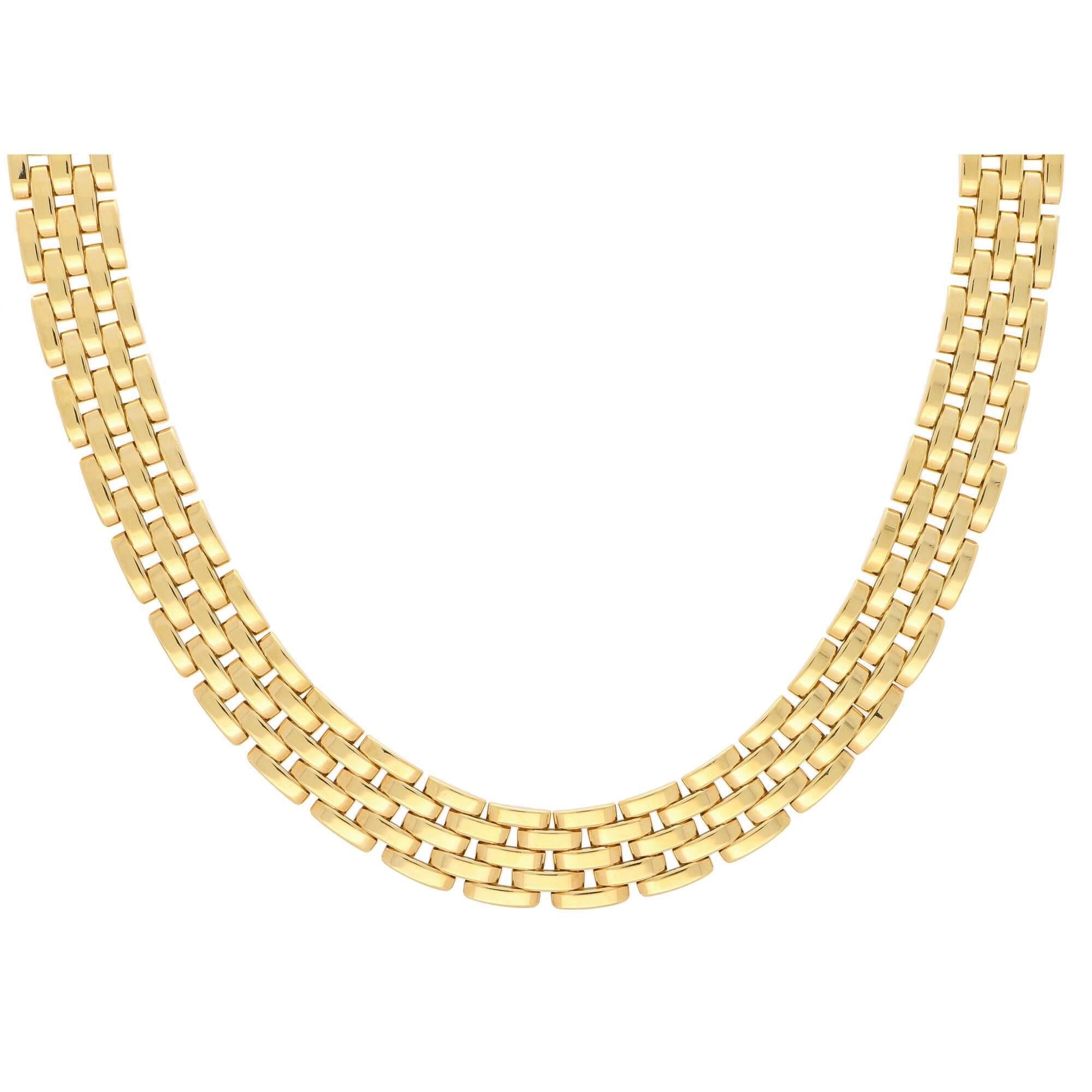 Beautiful Cartier Maillon Panthere Necklace With 5 Rows Of 18K Yellow Gold Links With A Hidden Clasp. The Necklace Is 16.5