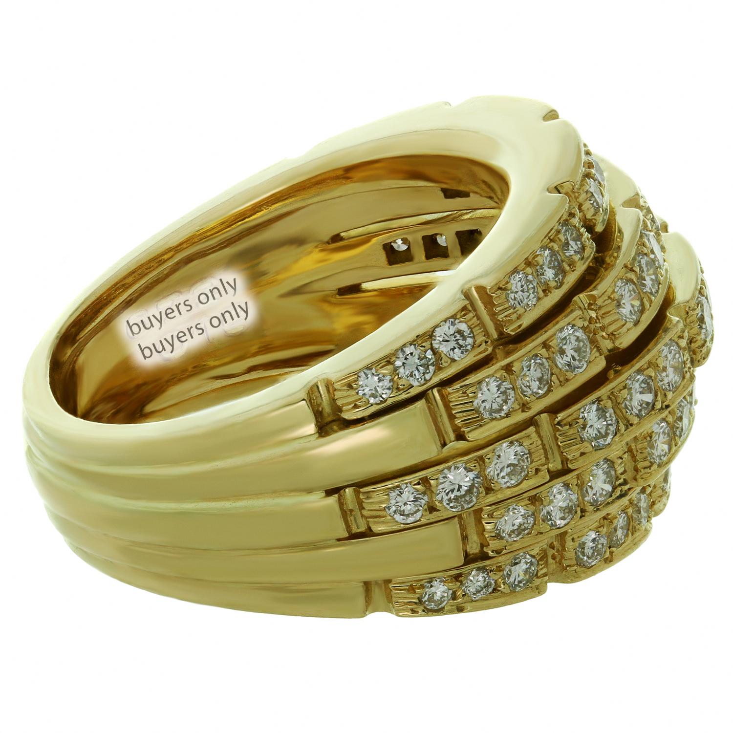 Cartier Maillon Panthère 5-Row Pave Diamond Yellow Gold Bombe Ring In Excellent Condition In New York, NY