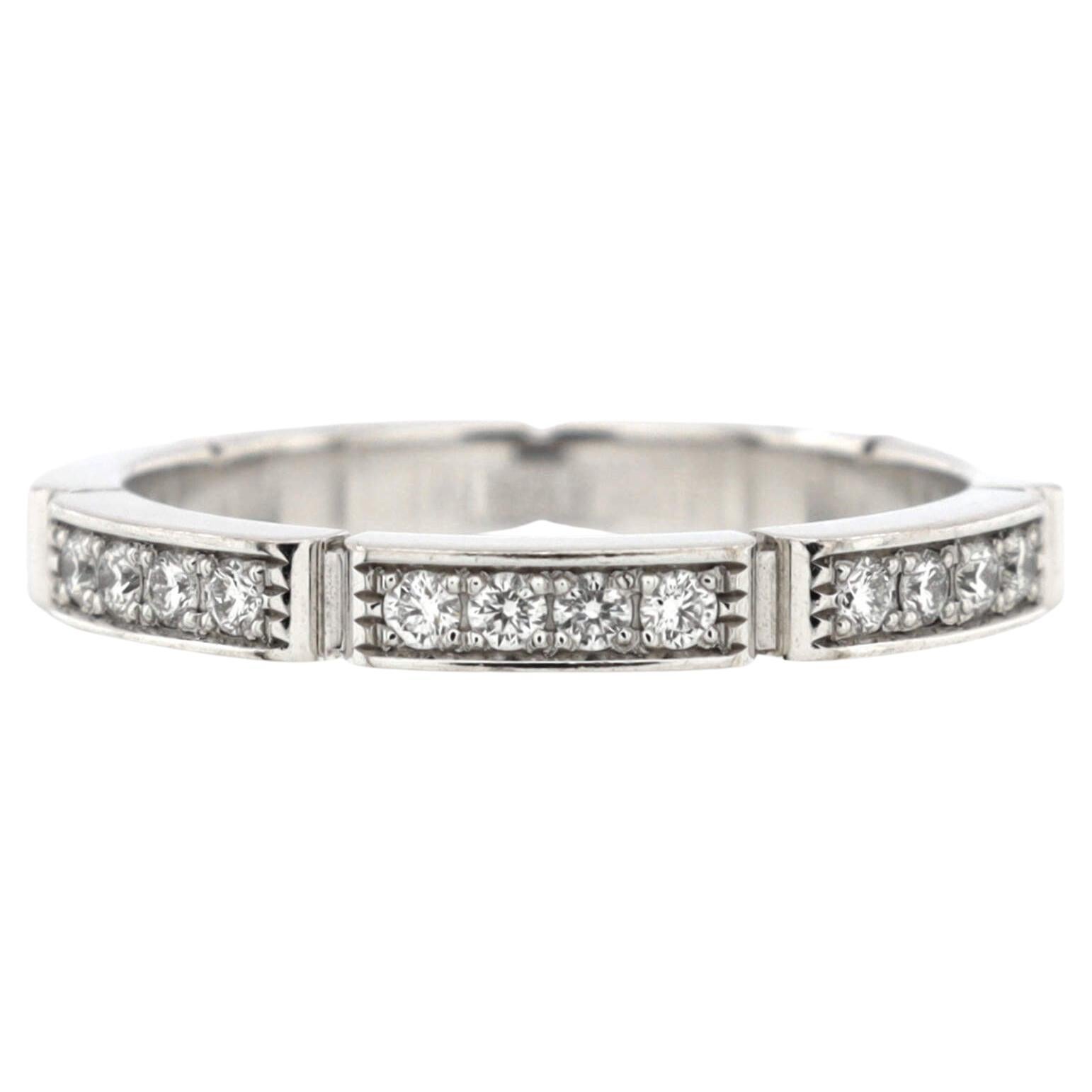 Cartier Maillon Panthere Band Ring 18K White Gold with Pave Diamonds