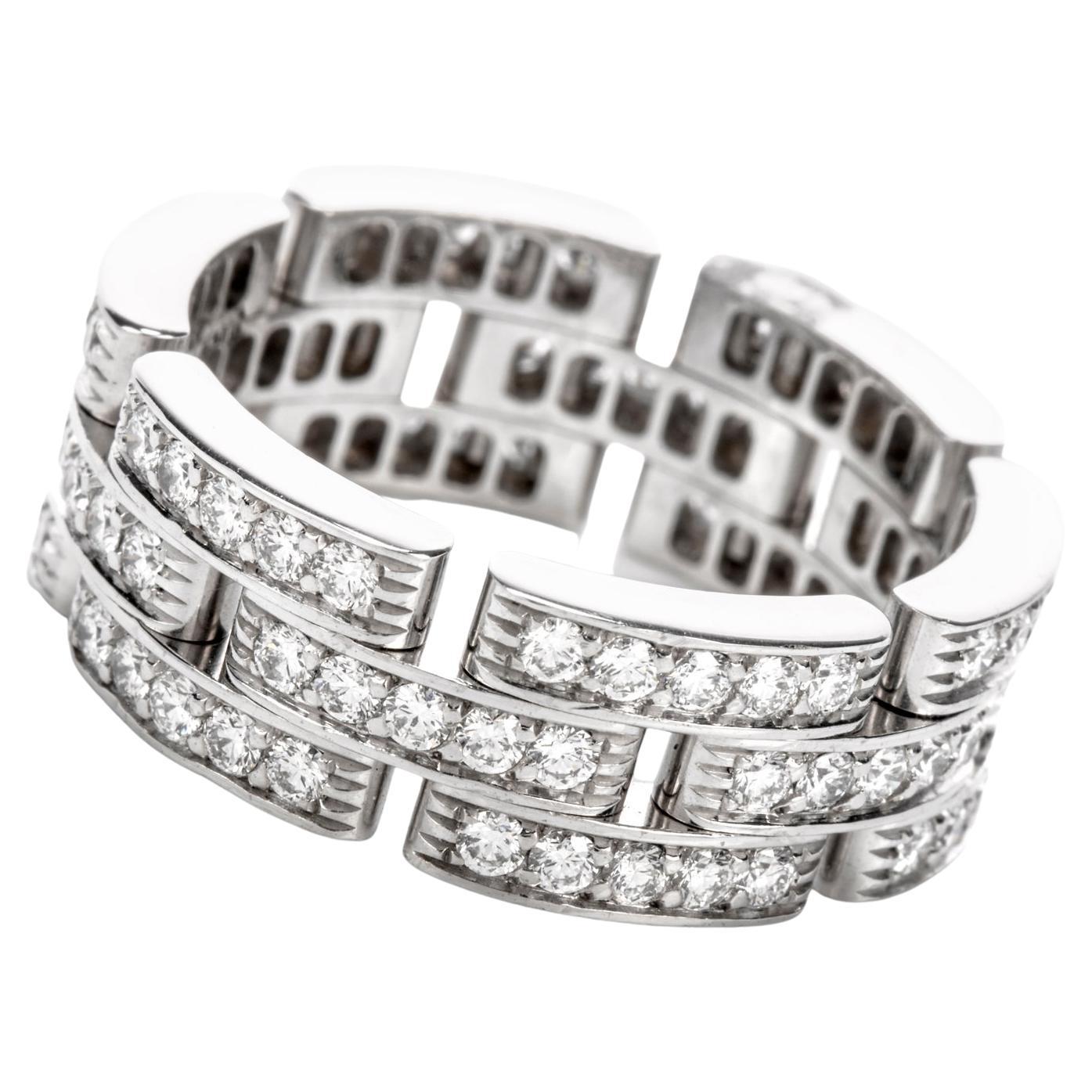 Round Cut Cartier Maillon Panthère Diamond 18 Karat Gold Link Unisex Band Ring For Sale