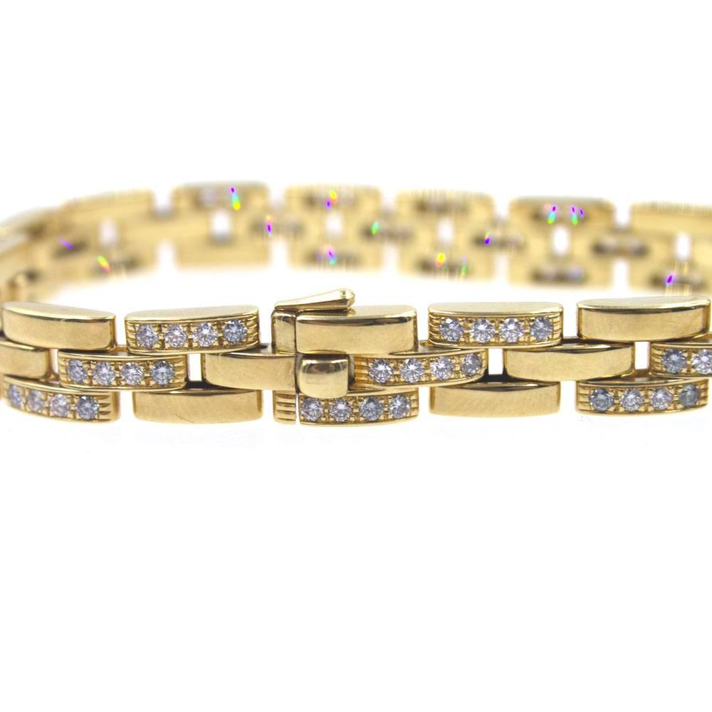 Round Cut Cartier Maillon Panthere Diamond 18 Karat Yellow Gold Link Bracelet