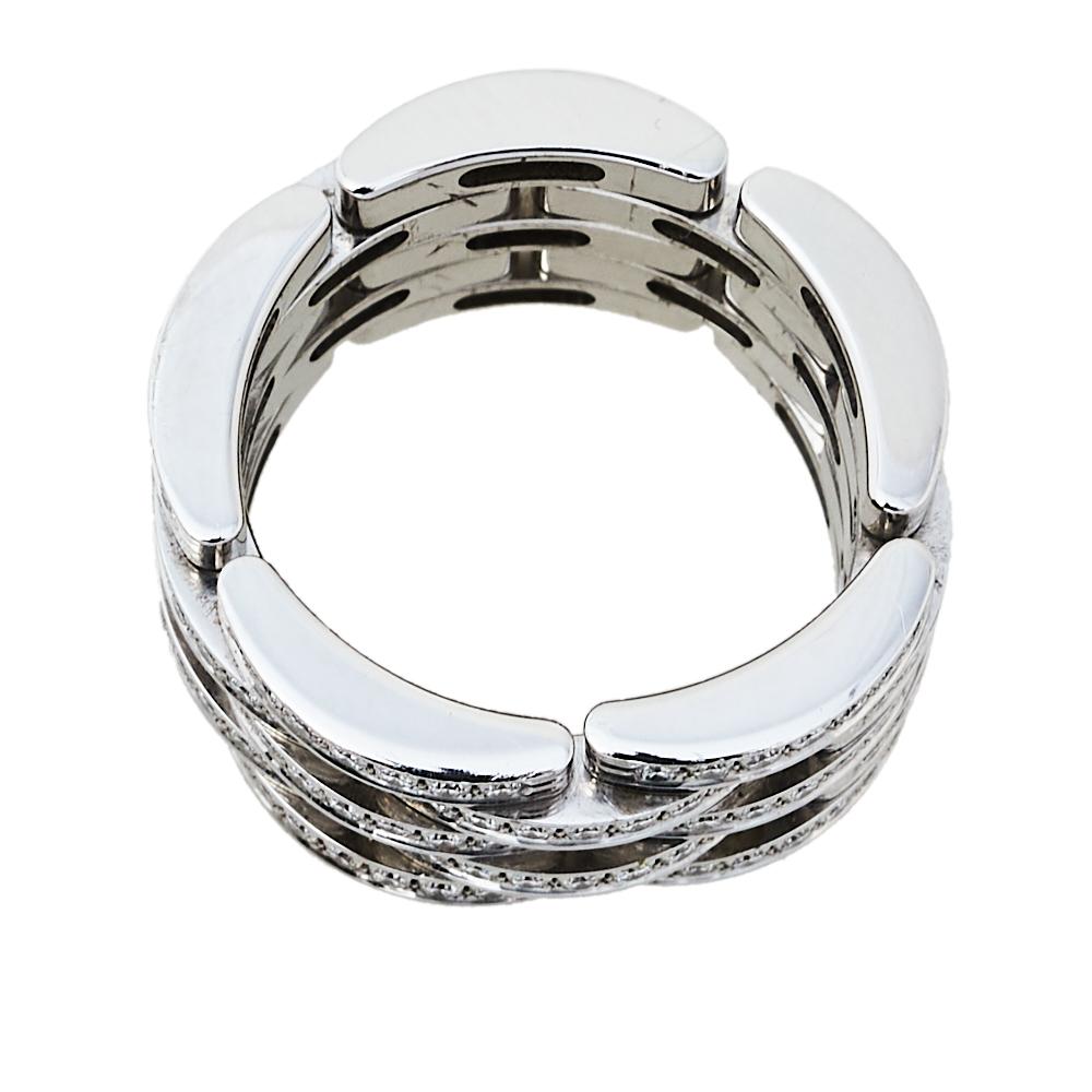 From Cartier's Maillon Panthère collection comes this magnificent ring that exudes beauty and luxury. Splendidly crafted from 18k white gold into a wide band of five rows, the piece is carefully set with round brilliant-cut diamonds, elevating the