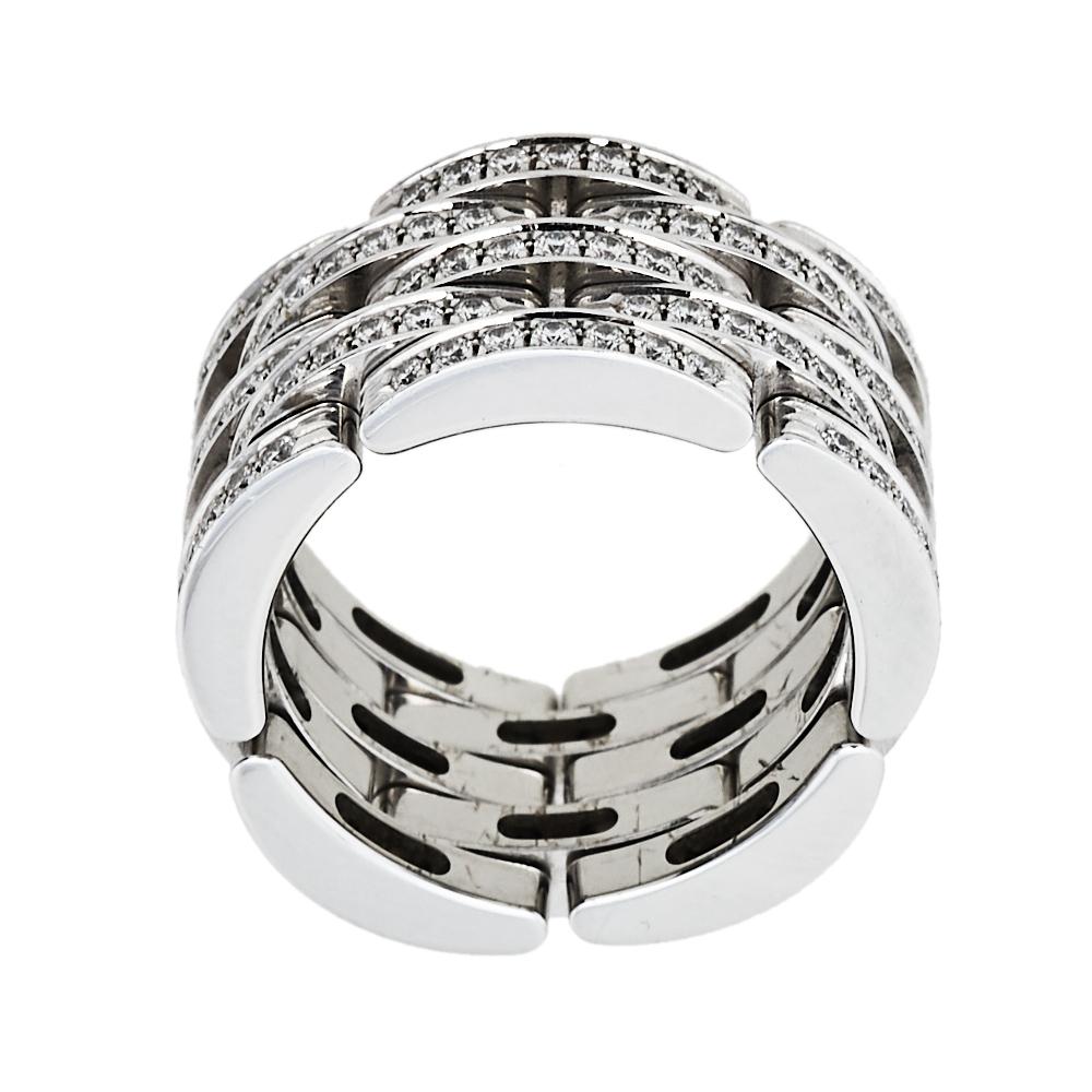 Contemporary Cartier Maillon Panthère Diamond 18K White Gold 5 Row Ring Size 50