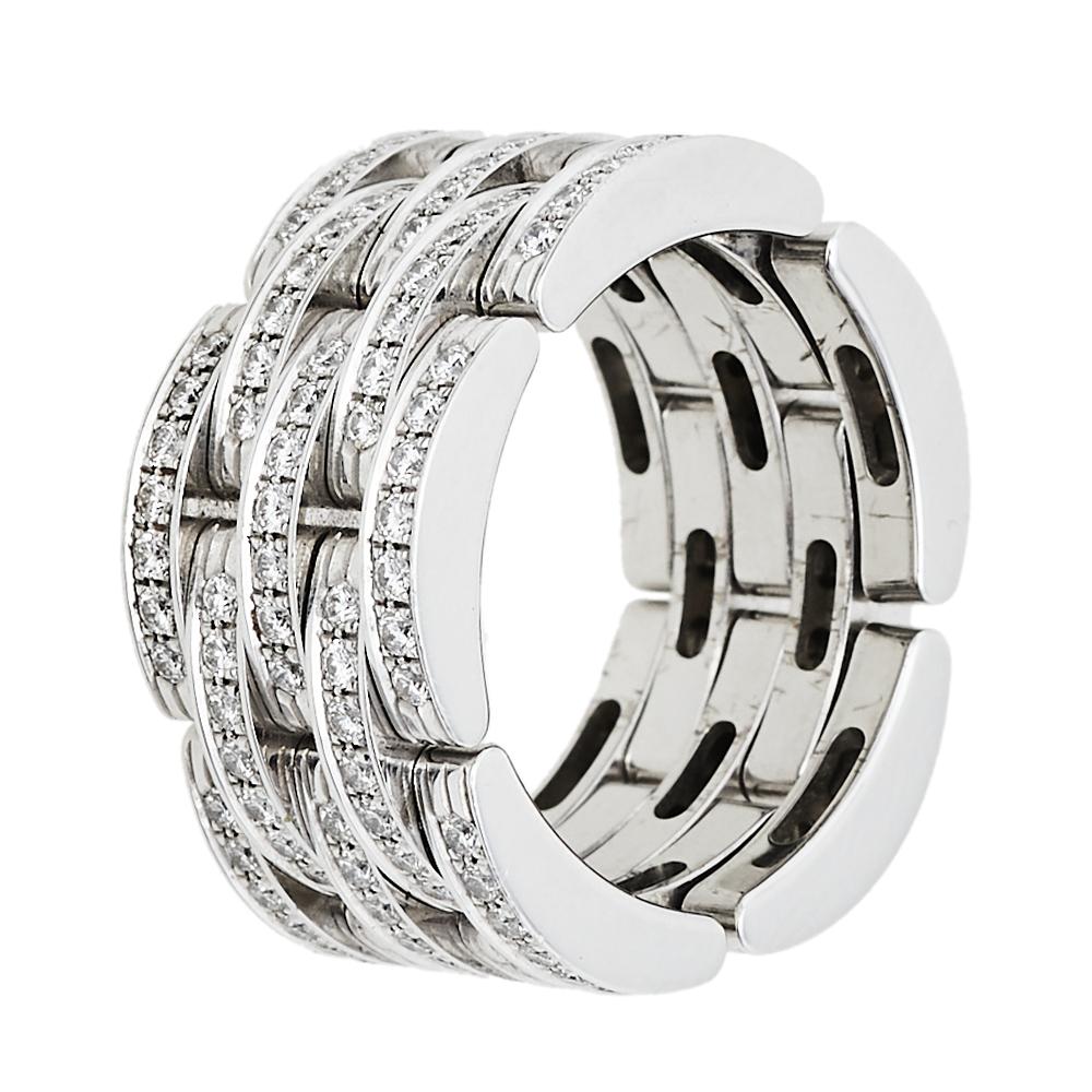 Cartier Maillon Panthère Diamond 18K White Gold 5 Row Ring Size 50 In Good Condition In Dubai, Al Qouz 2