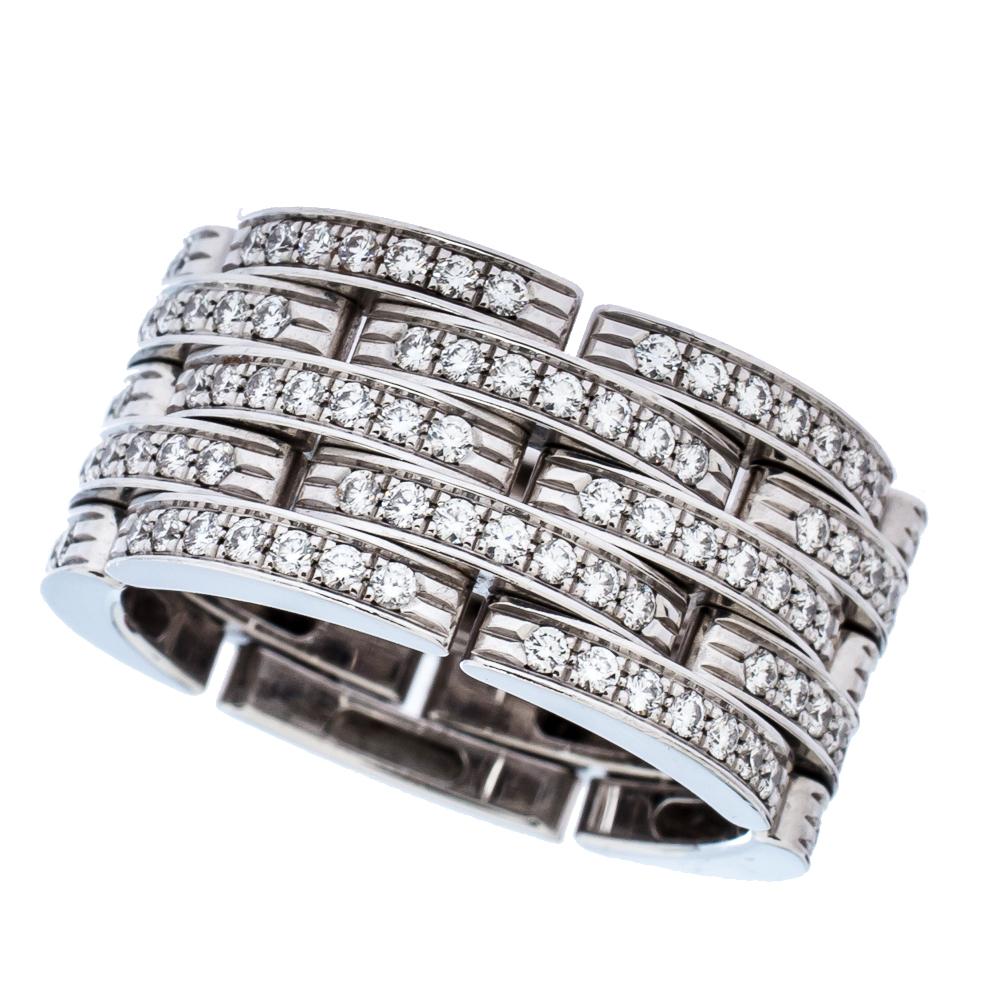 Women's Cartier Maillon Panthère Diamond 18K White Gold 5 Row Ring Size 50
