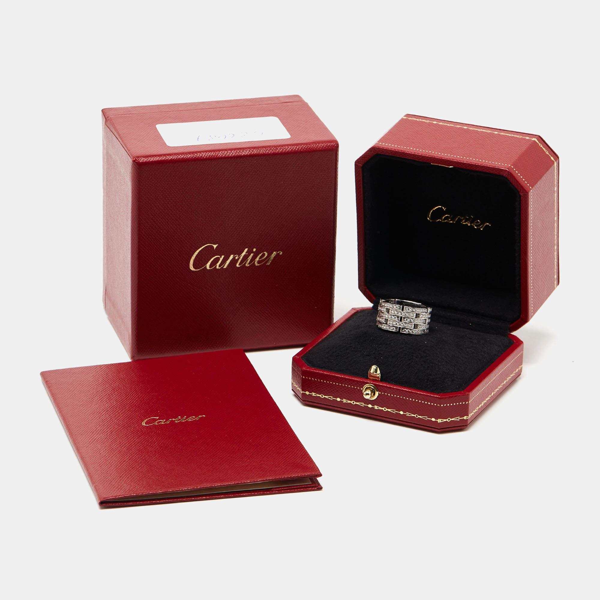 Cartier Maillon Panthère Diamond 18K White Gold 5 Row Ring Size 50 3