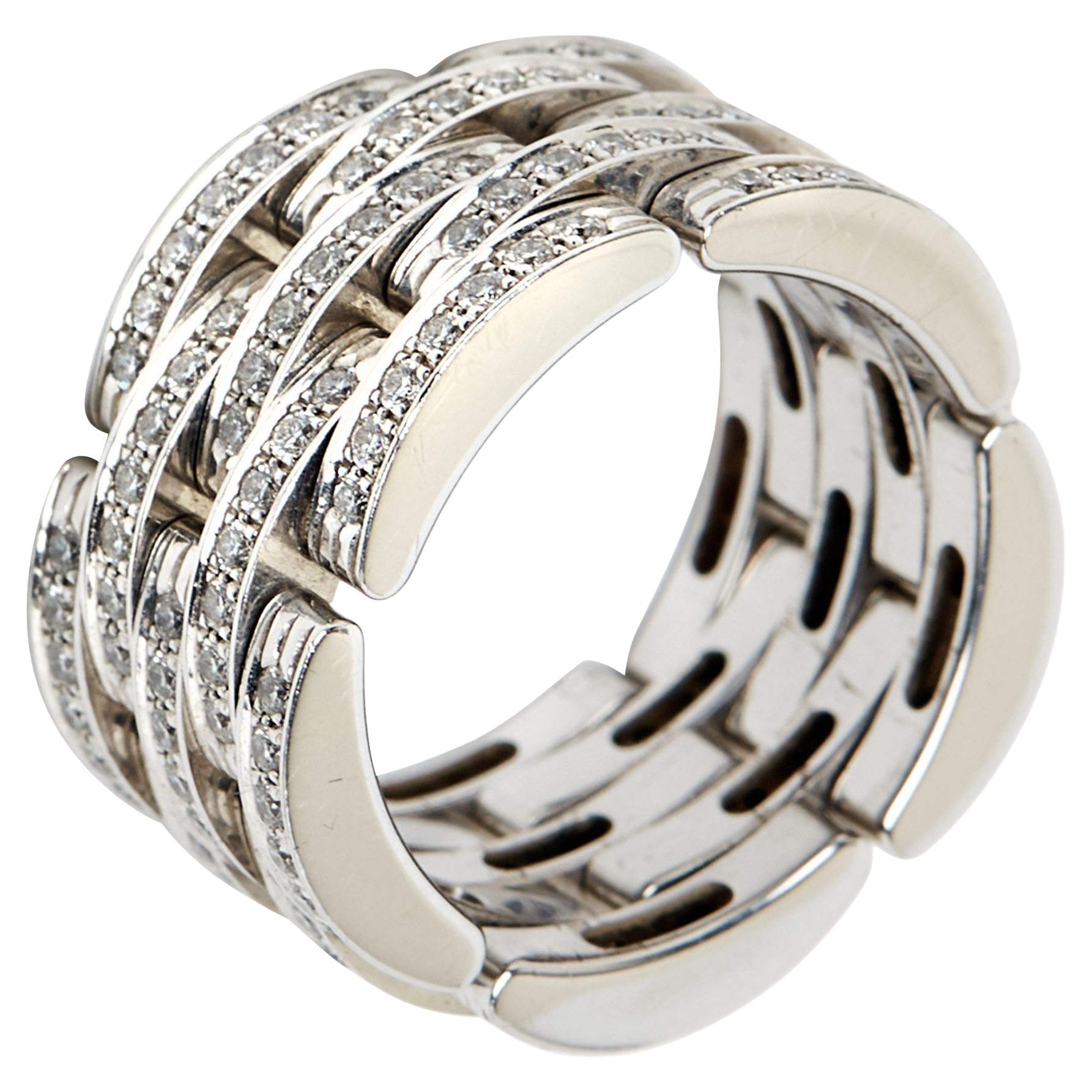 Cartier Maillon Panthère Diamond 18K White Gold 5 Row Ring Size 50