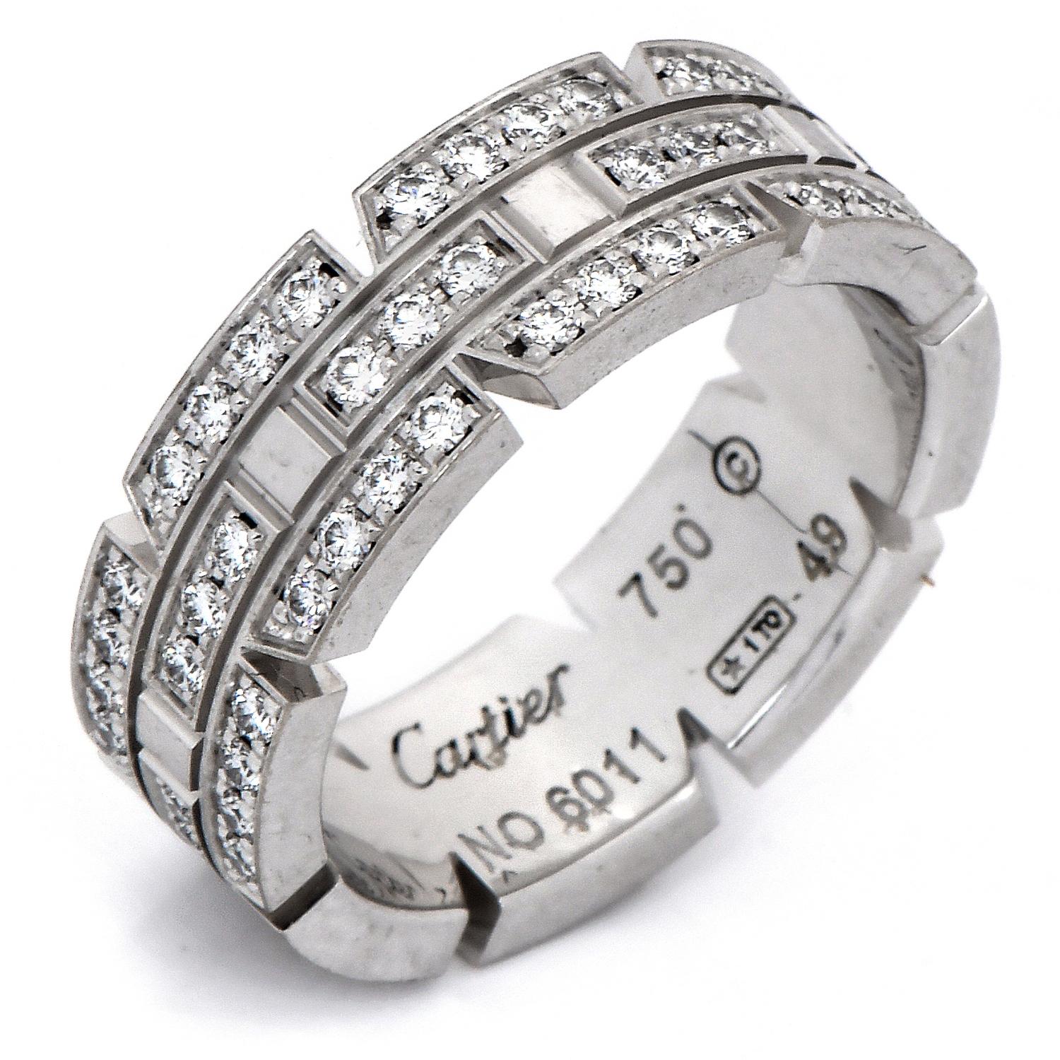 Modern Cartier Maillon Panthere Diamond 18k White Gold Ladies Band Ring For Sale