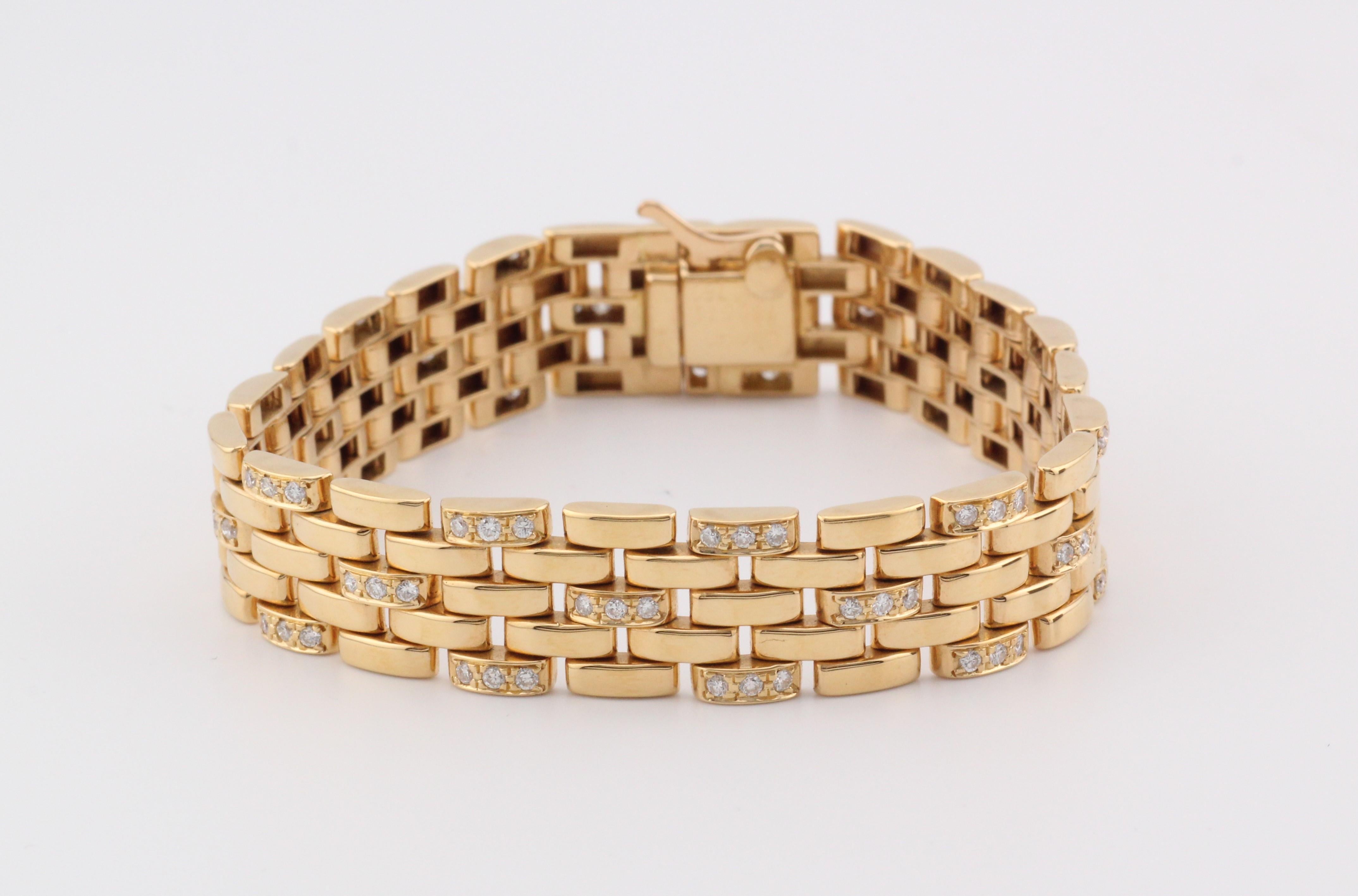 Cartier Bracelet à 5 rangées de maillons de panthère en or jaune 18 carats et diamants Bon état - En vente à Simpsonville, SC