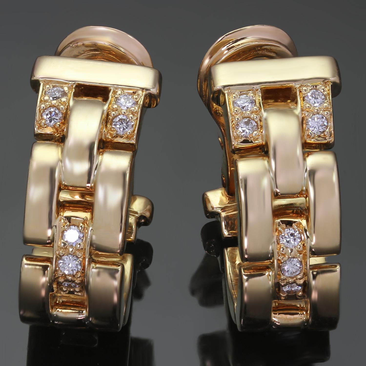 CARTIER Maillon Panthere Diamond 18k Yellow Gold Earrings In Excellent Condition For Sale In New York, NY