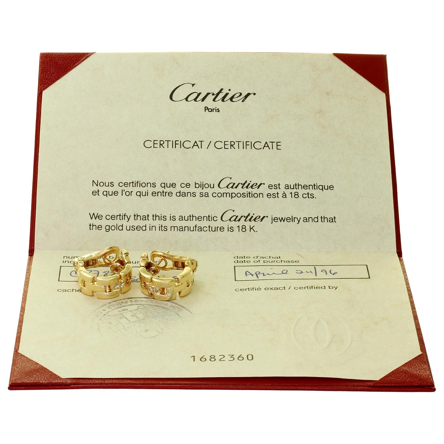 Women's CARTIER Maillon Panthere Diamond 18k Yellow Gold Earrings For Sale