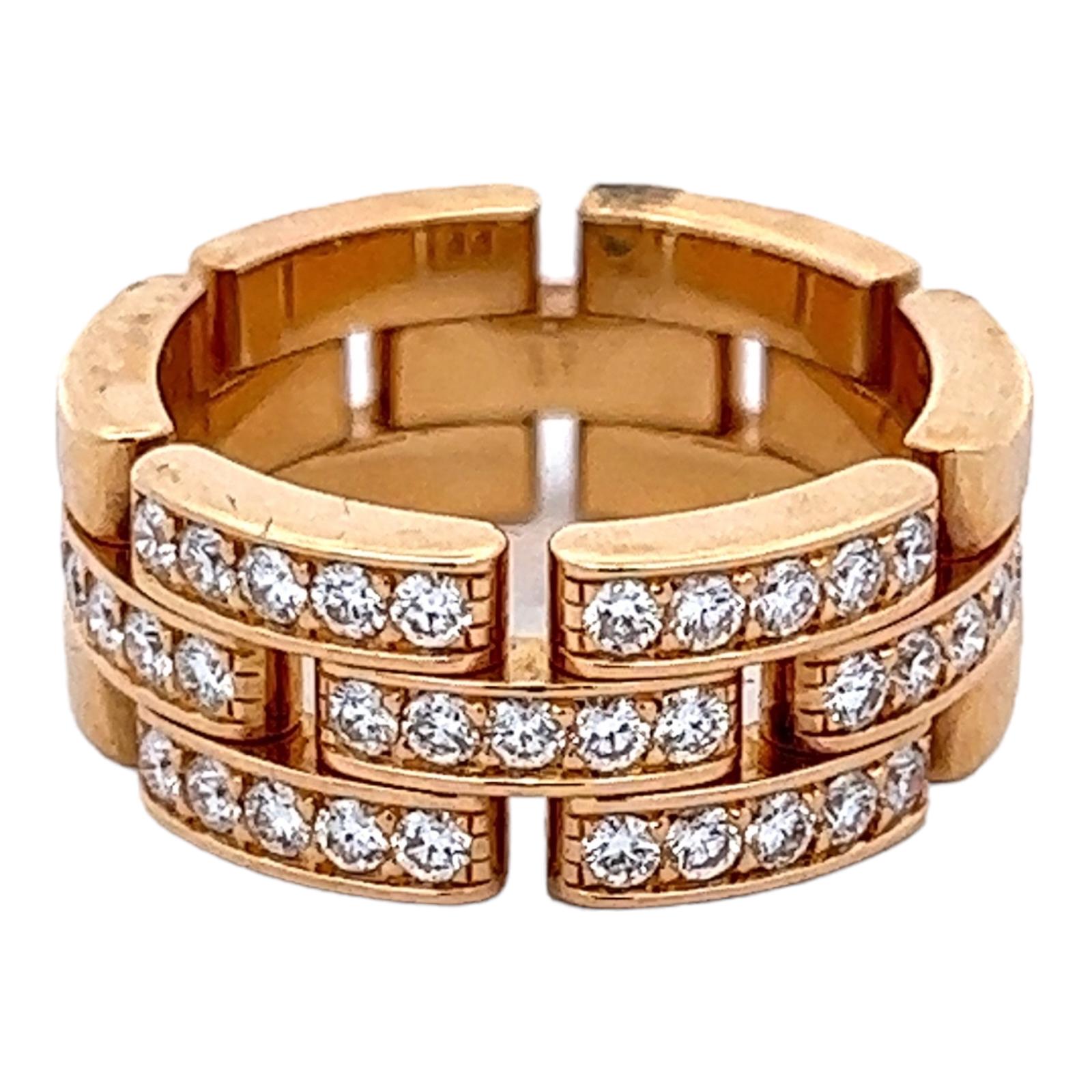 Cartier Maillon Panthére Diamond 18KYG Three Row Band Ring (bague à trois rangs) Excellent état - En vente à Boca Raton, FL