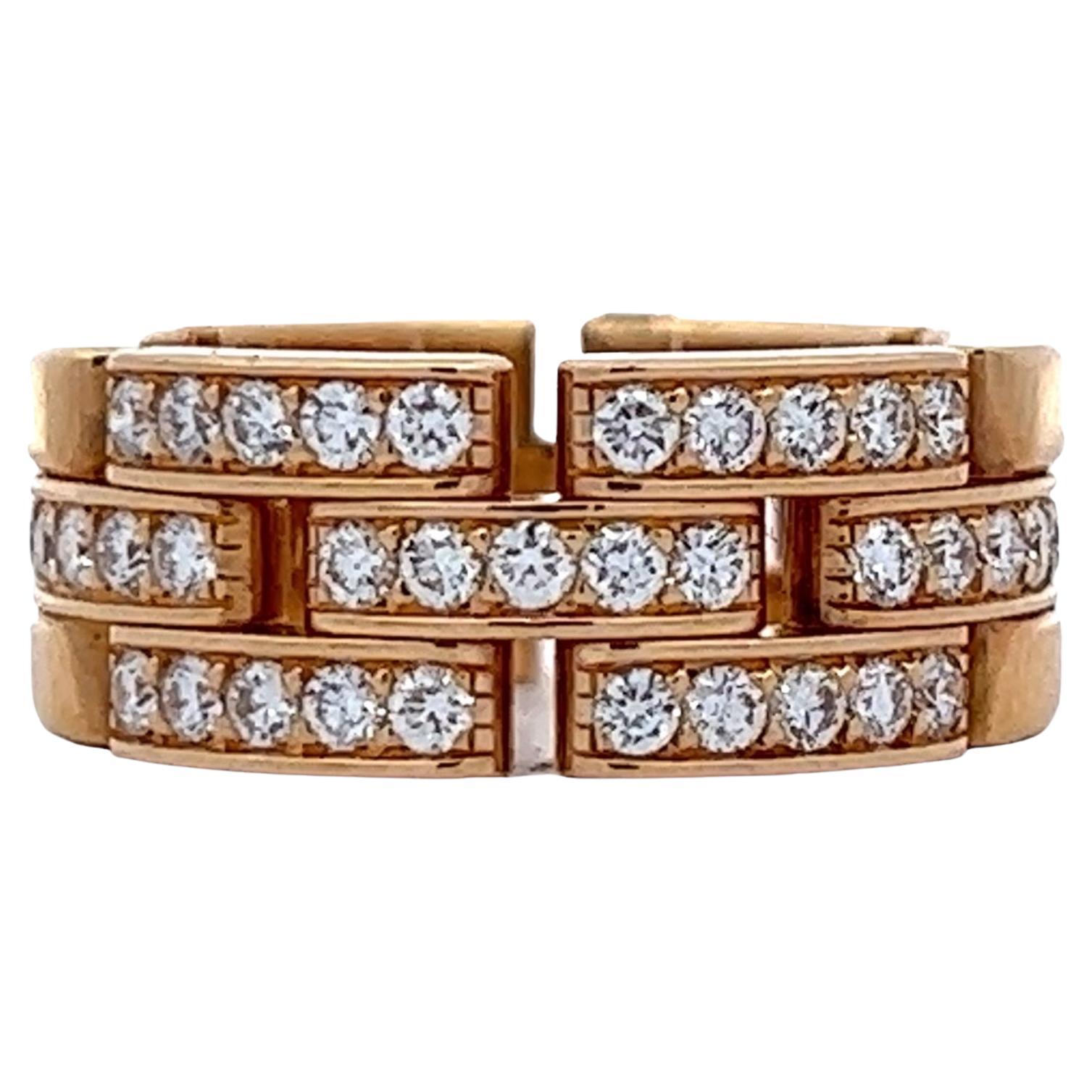 Cartier Maillon Panthére Diamond 18KYG Three Row Band Ring For Sale
