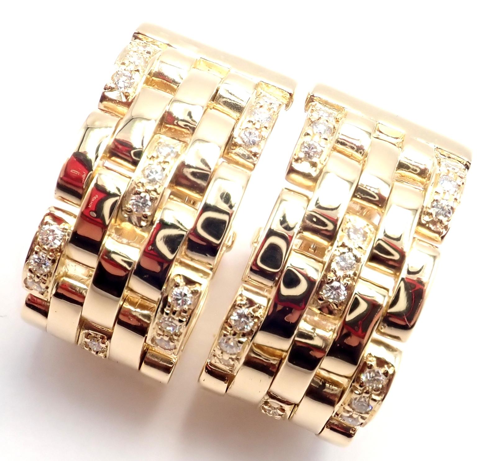 Cartier Maillon Panthere Diamond 5 Row Hoop Yellow Gold Earrings For Sale 7