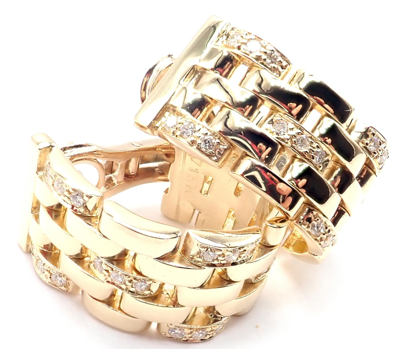 Cartier Maillon Panthere Diamond 5 Row Hoop Yellow Gold Earrings For Sale 9