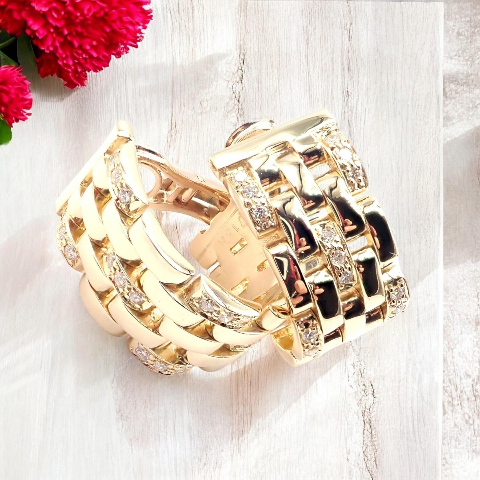 18k Yellow Gold 5 Row Maillon Panthere Diamond Hoop Earrings by Cartier. 
With 36 round brilliant cut diamonds total weight approx 1ct. 
Diamonds VVS1 clarity, E color
The Cartier Maillon Panthère earrings showcase iconic elegance in 18K yellow