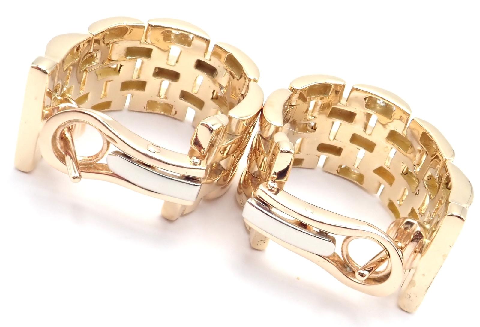 Brilliant Cut Cartier Maillon Panthere Diamond 5 Row Hoop Yellow Gold Earrings For Sale