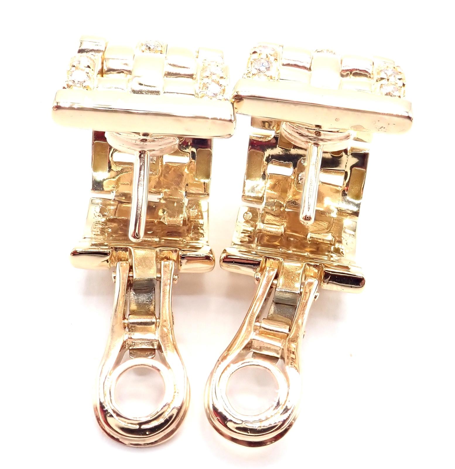 Cartier Maillon Panthere Diamond 5 Row Hoop Yellow Gold Earrings In Excellent Condition For Sale In Holland, PA