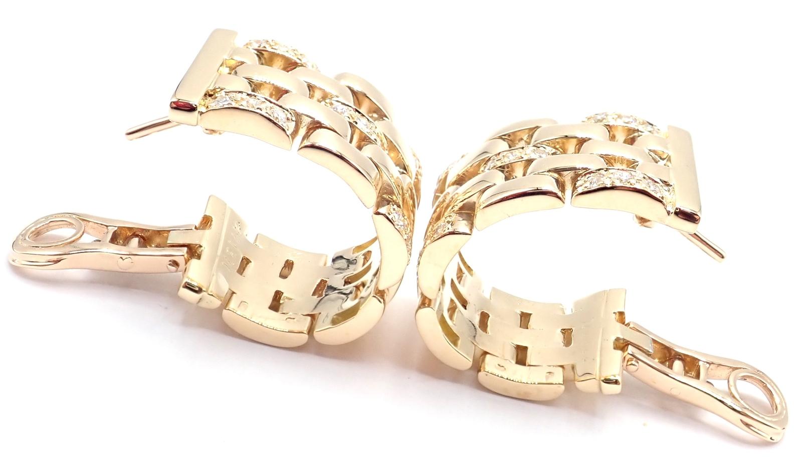 Women's or Men's Cartier Maillon Panthere Diamond 5 Row Hoop Yellow Gold Earrings For Sale