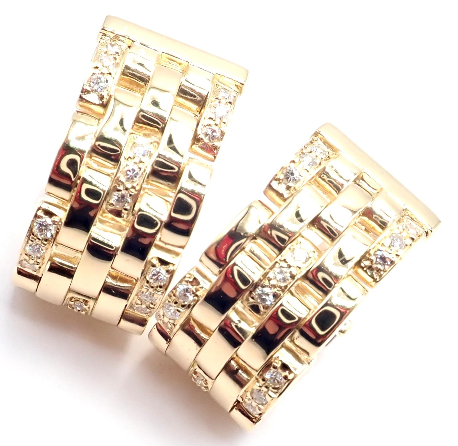 Cartier Maillon Panthere Diamond 5 Row Hoop Yellow Gold Earrings For Sale 1