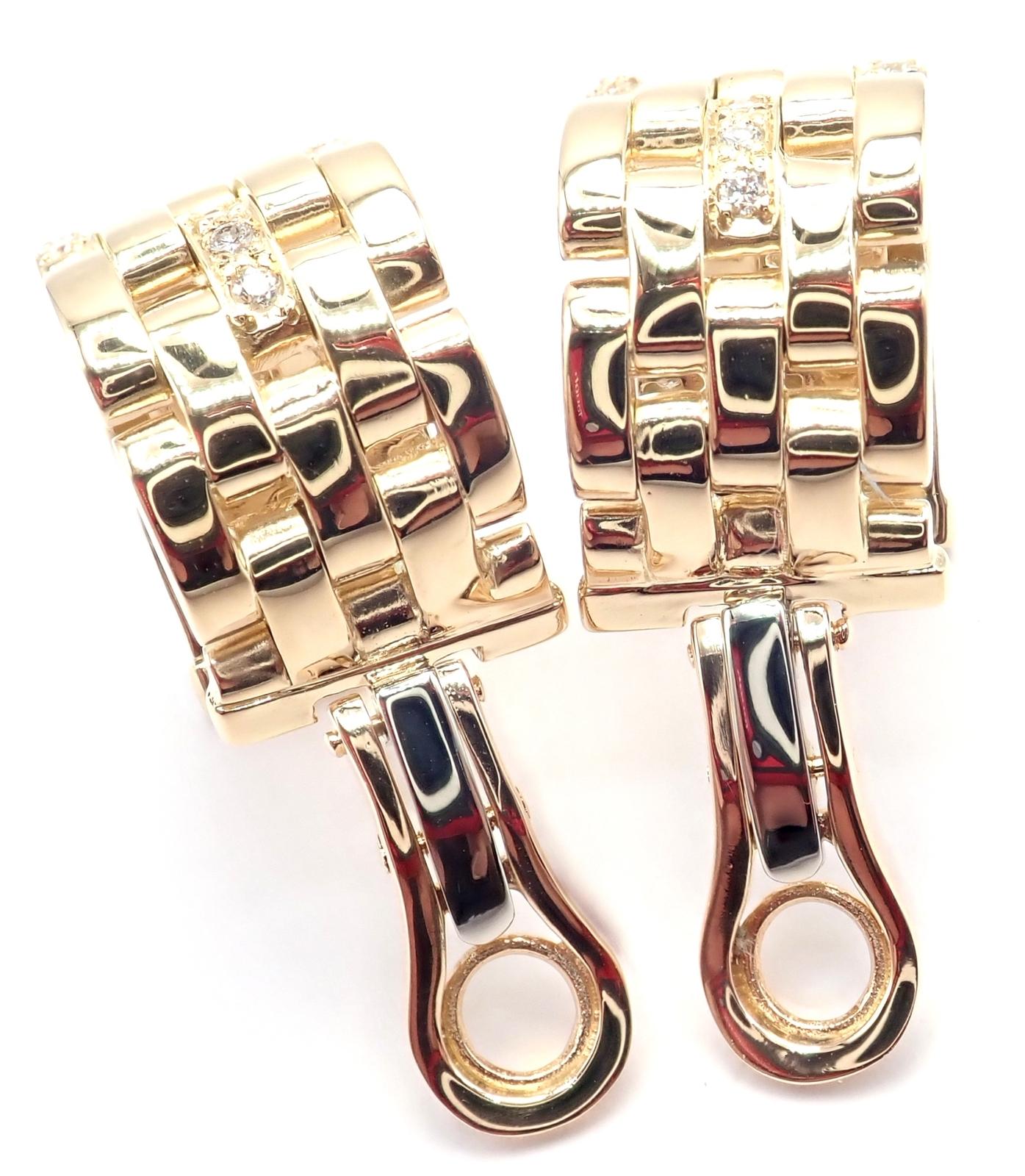 Cartier Maillon Panthere Diamond 5 Row Hoop Yellow Gold Earrings For Sale 2