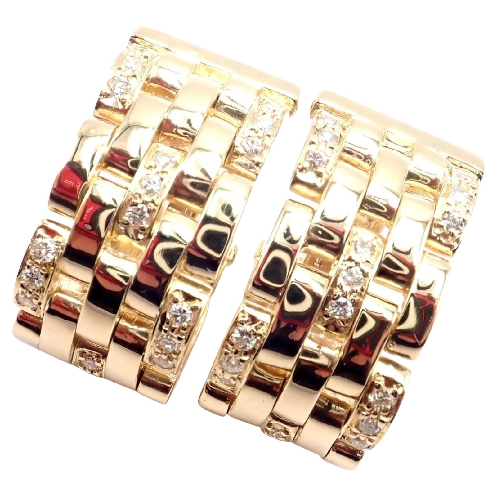 Cartier Maillon Panthere Diamond 5 Row Hoop Yellow Gold Earrings