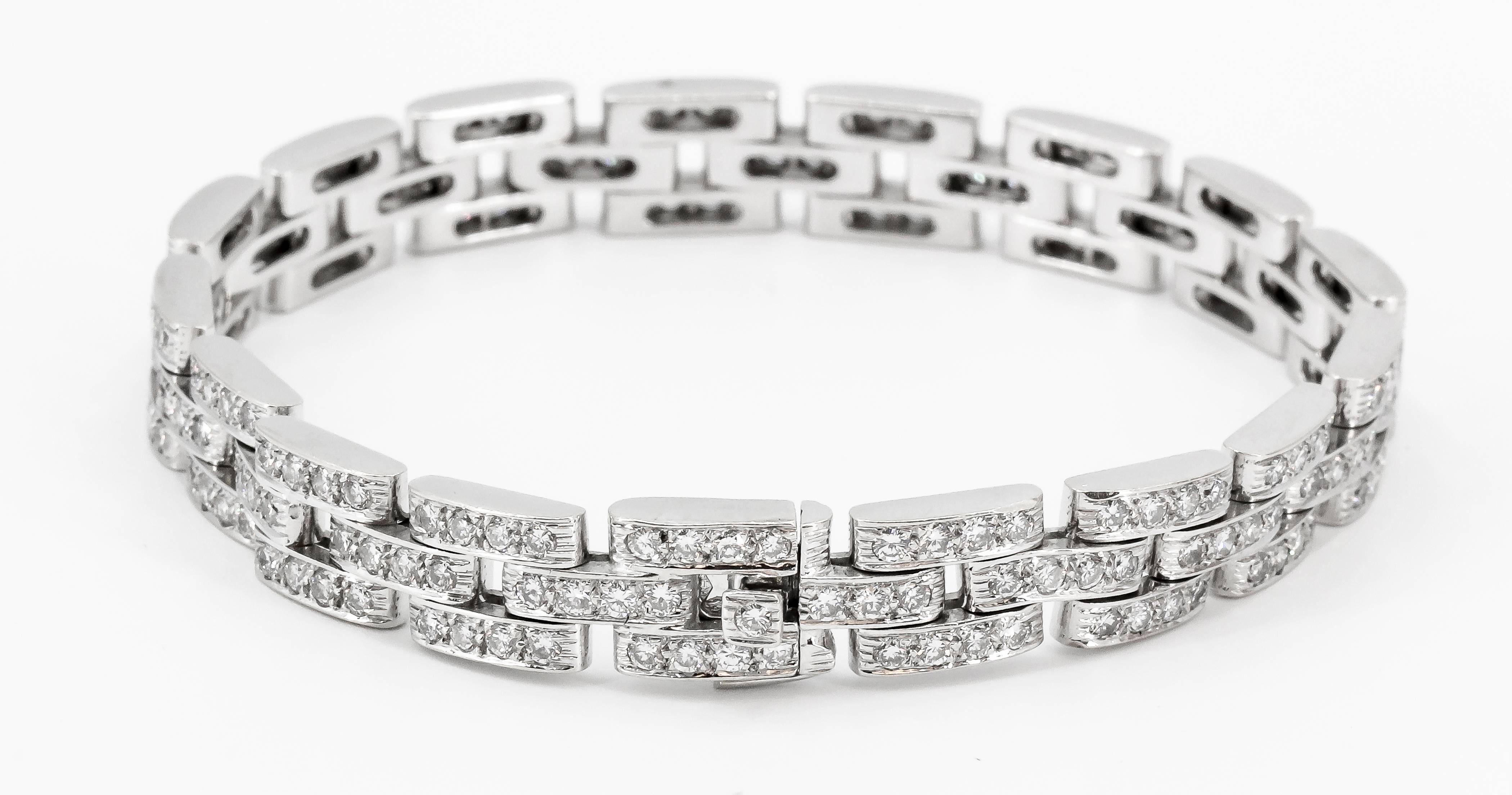 Elegant diamond and 18k white gold 3 row link bracelet from the 