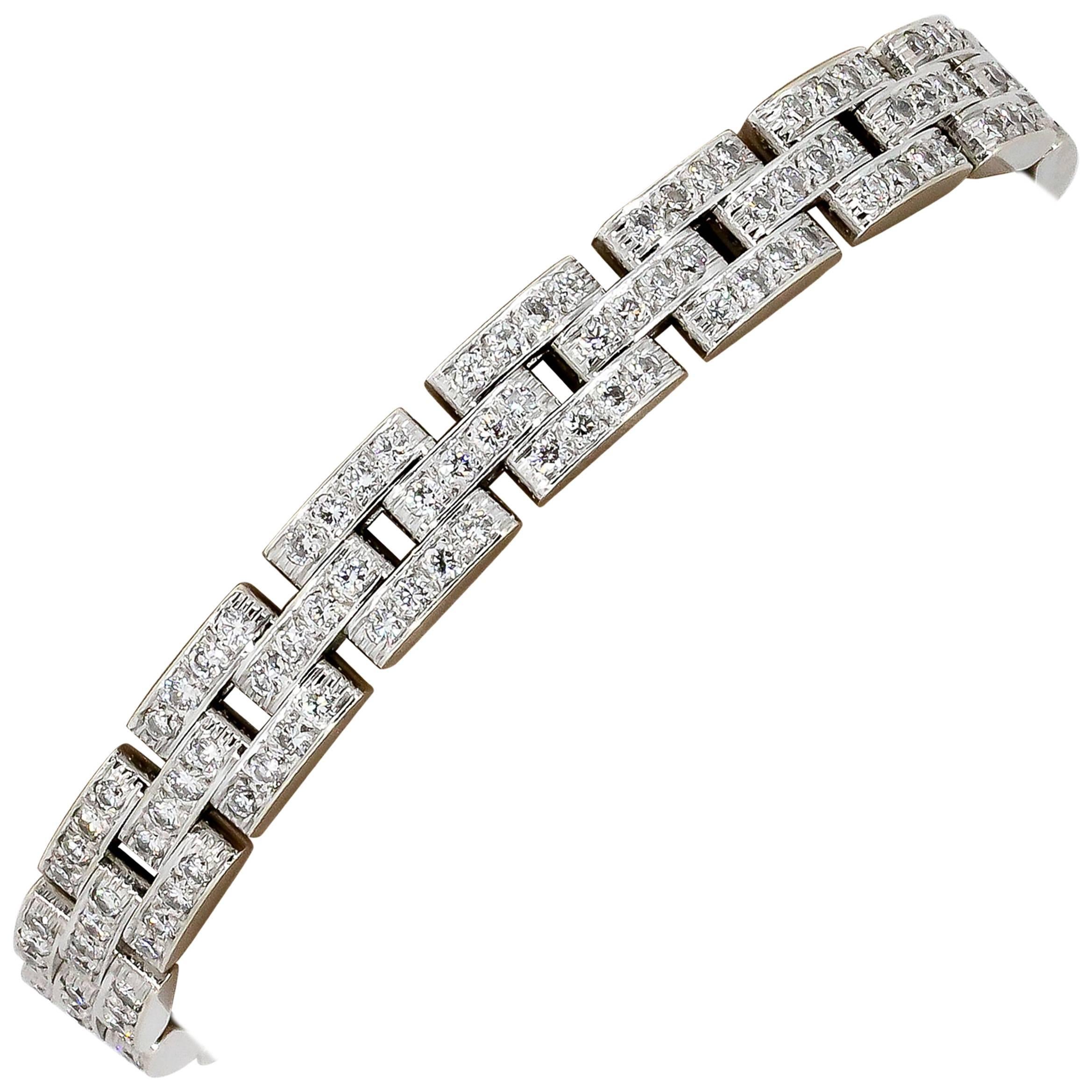 Cartier Maillon Panthere Diamond and White Gold Three-Row Link Bracelet