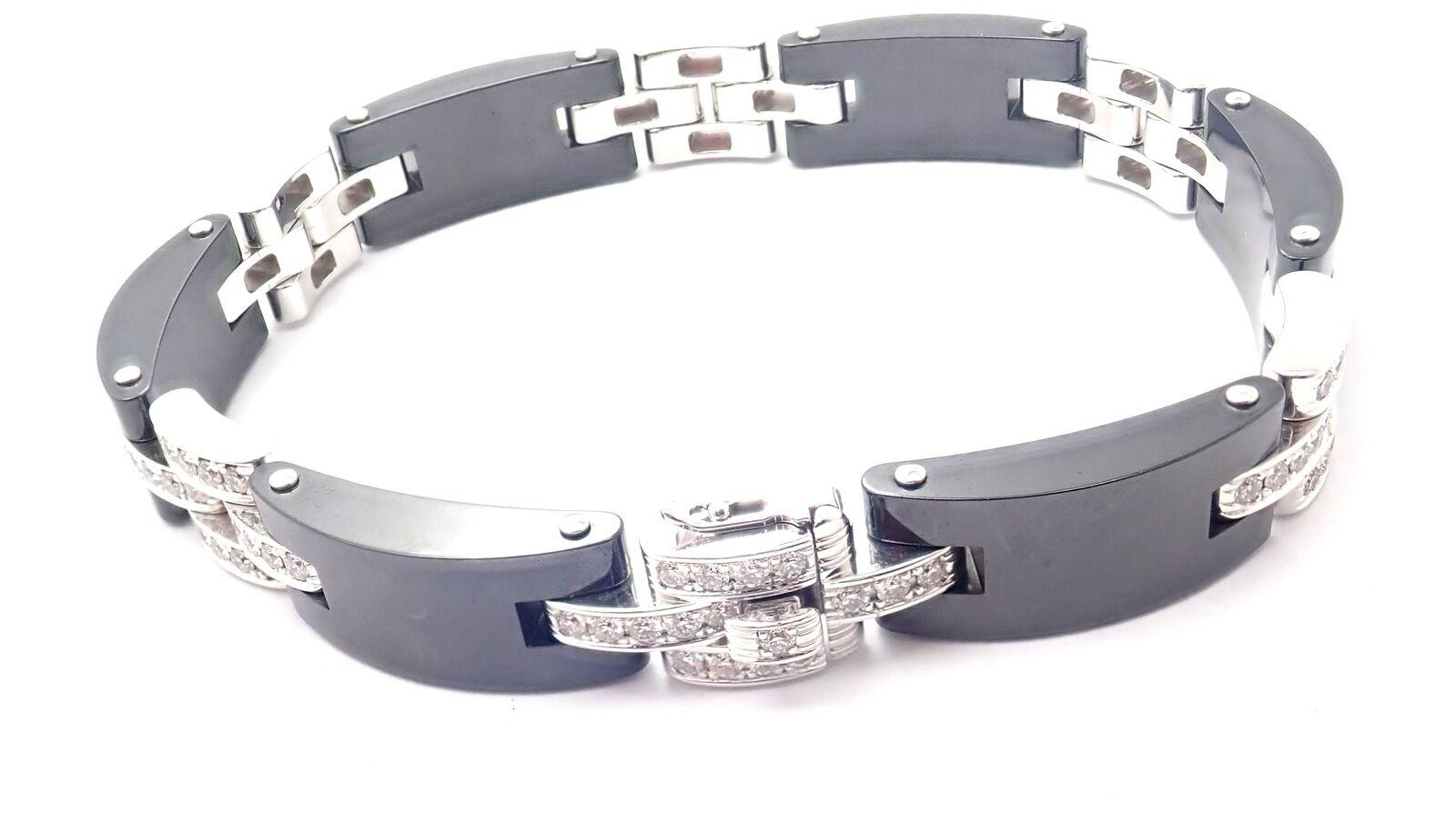 Women's or Men's Cartier Maillon Panthere Diamond Ceramic White Gold Link Bracelet For Sale