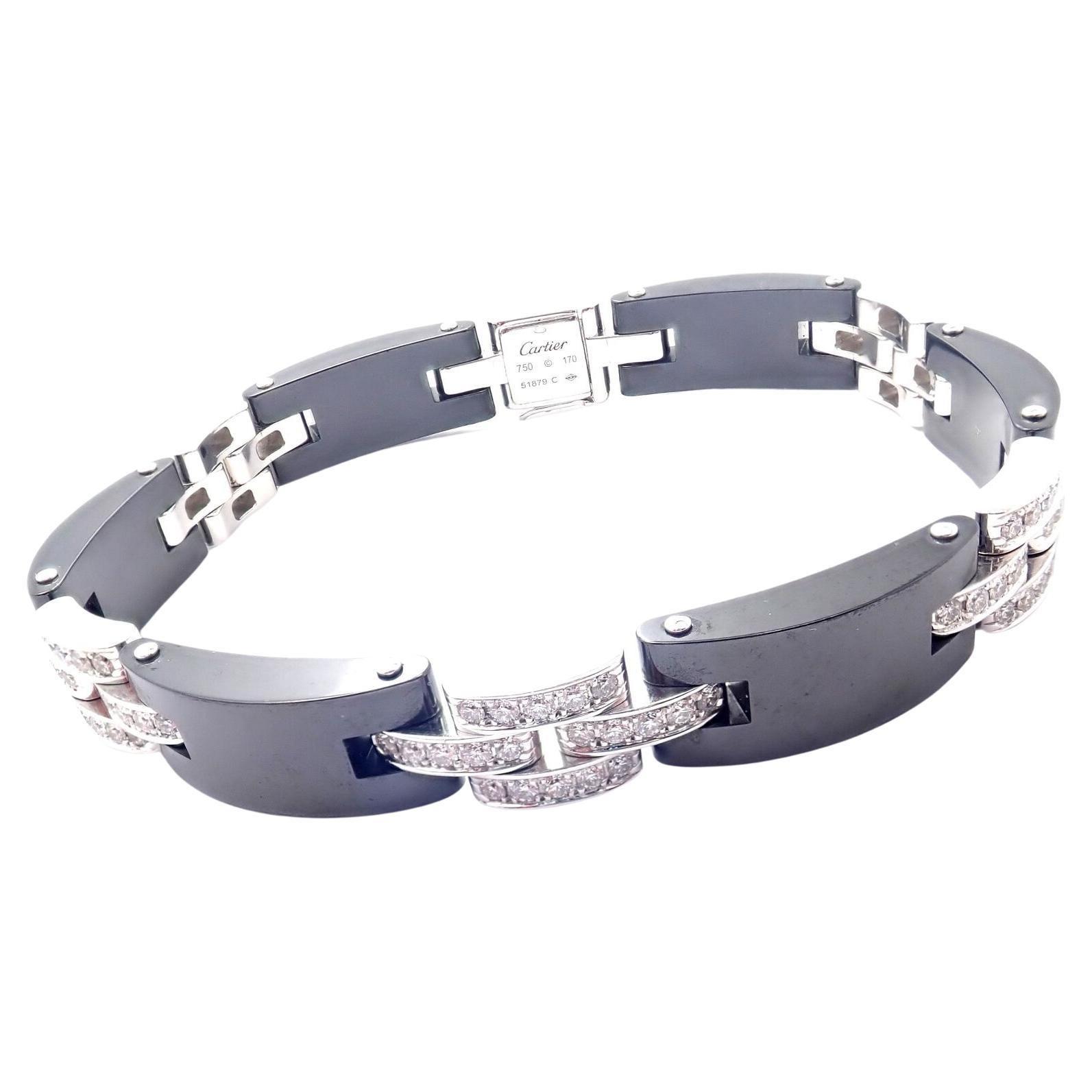 Cartier Bracelet à maillons panthère en or blanc et céramique avec diamants en vente