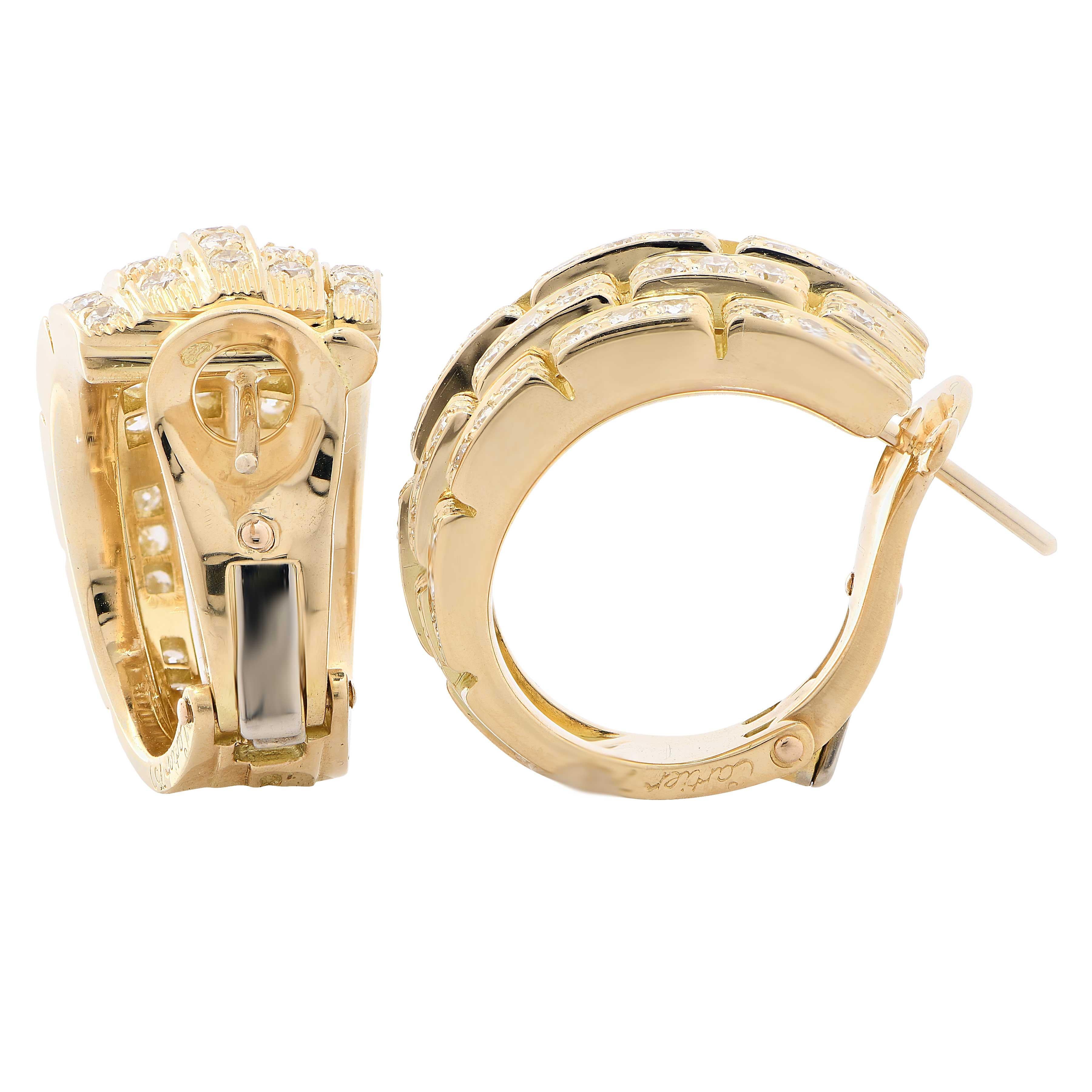 Cartier Maillon Panthere Diamond Earrings in 18 Karat Yellow Gold, circa 1980 In Excellent Condition In Bay Harbor Islands, FL