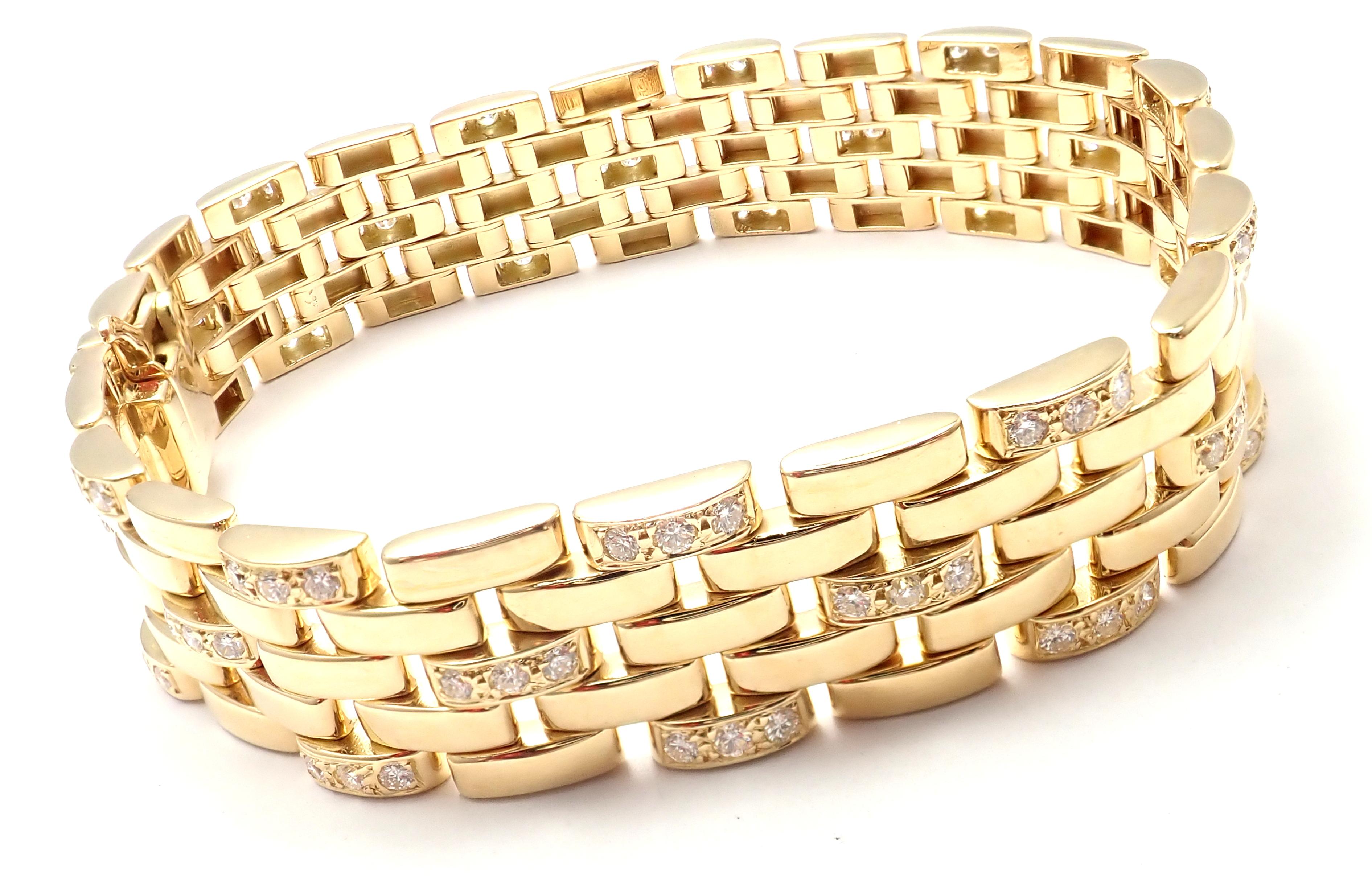 18k Yellow Gold 5 Row Maillon Panthere Diamond Link Bracelet by Cartier. 
With 104 round brilliant cut diamonds VVS1 clarity, E color total weight 
approximately 3.12ct
This bracelet comes with Cartier service paper and a Cartier