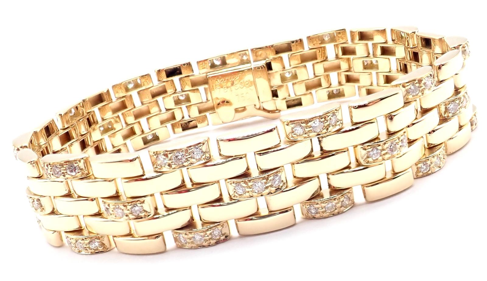 Taille brillant Cartier Bracelet maillon panthère en or à cinq rangées de diamants en vente