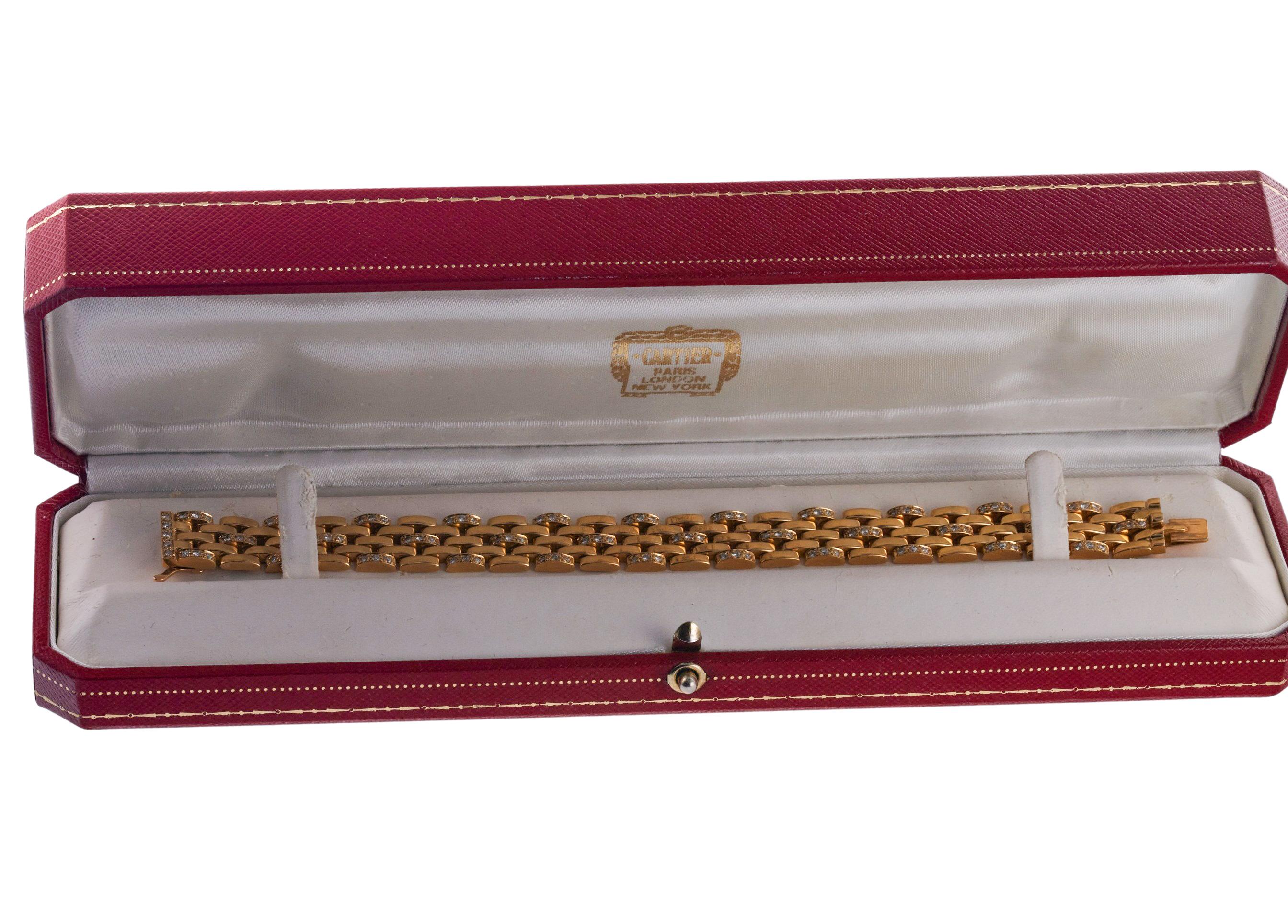 Round Cut Cartier Maillon Panthere Diamond Gold Bracelet
