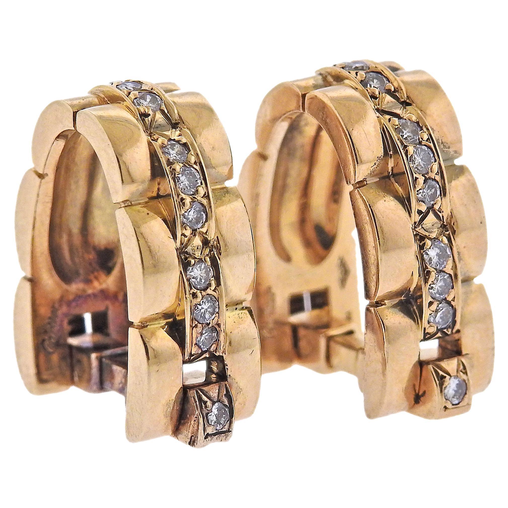 Cartier Maillon Panthere Diamond Gold Stirrup Cufflinks For Sale