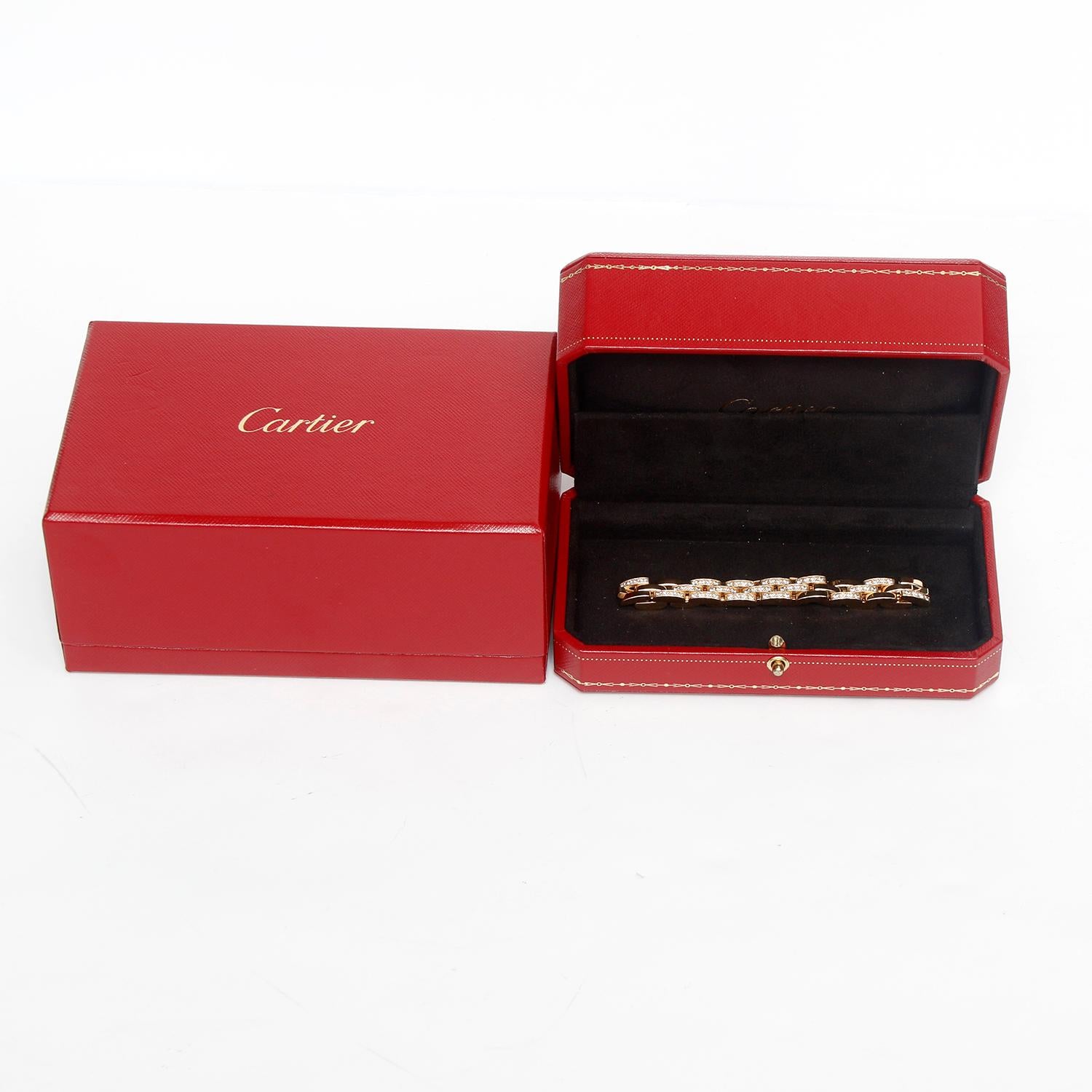 Cartier Maillon Panthere Diamond Link Bracelet - This stylish diamond link bracelet by Cartier is fashioned in high polish 18 karat yellow gold. The three row Panthere bracelet features 3.00 carats of high quality round brilliant cut diamonds.