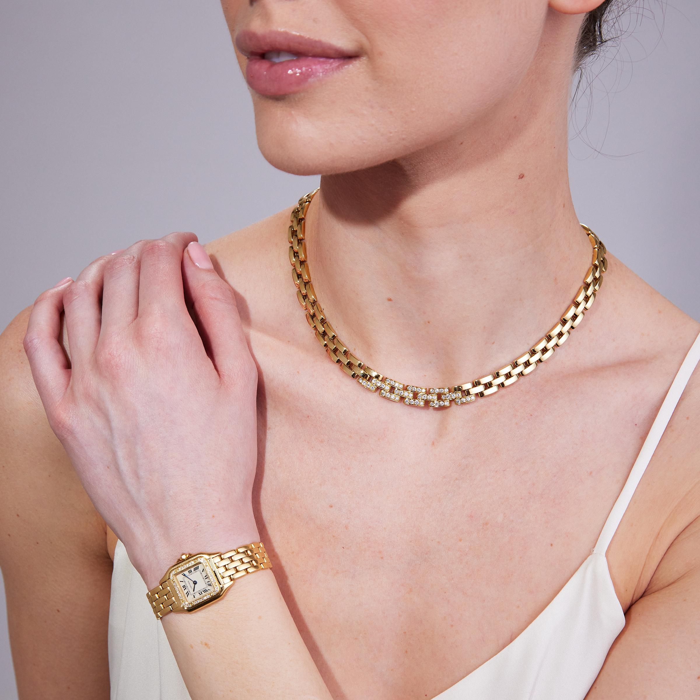 Cartier Collier panthère maillon en or jaune 18 carats et diamants Pour femmes en vente