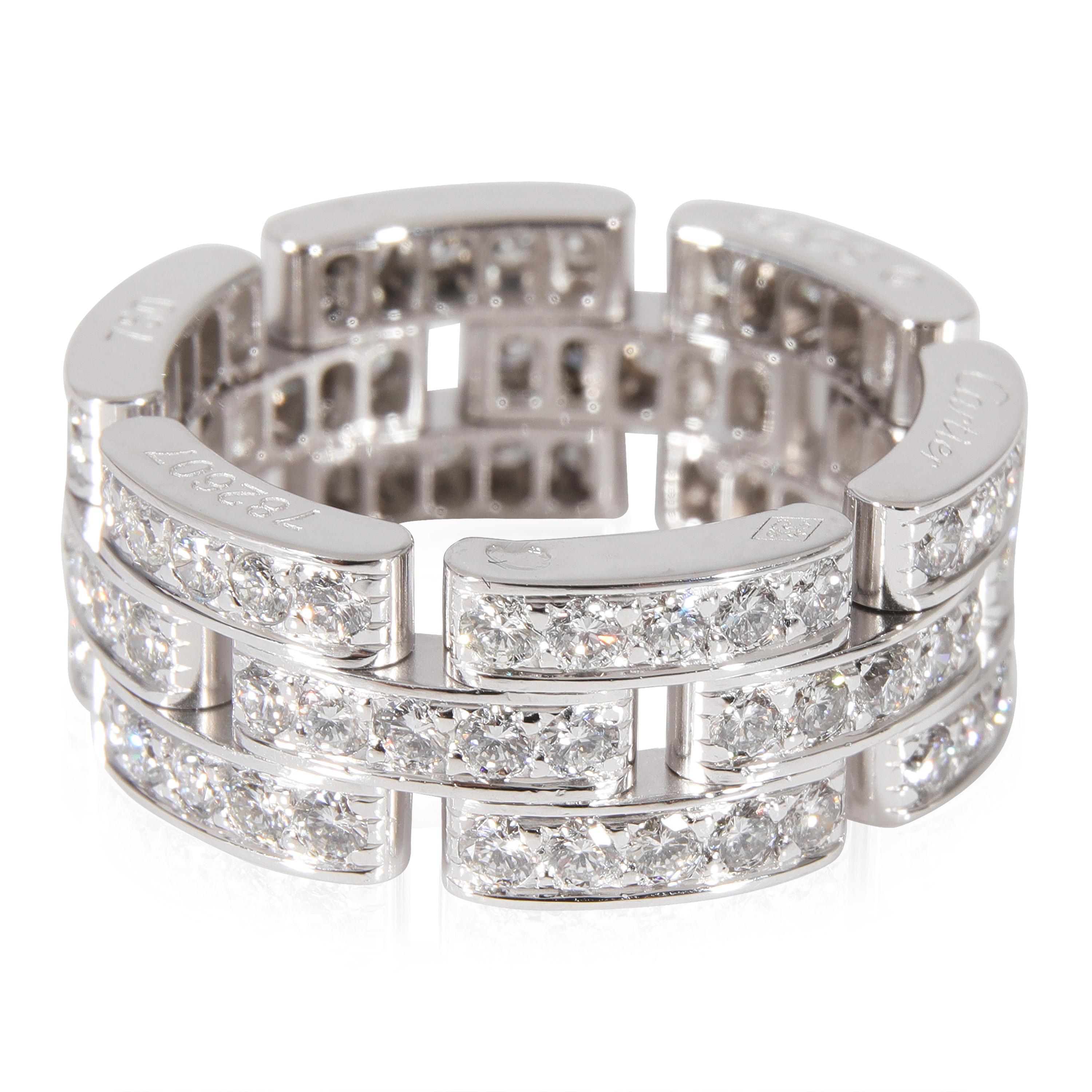 Women's or Men's Cartier Maillon Panthere Diamond Ring in 18KT White Gold 1.37 CTW For Sale