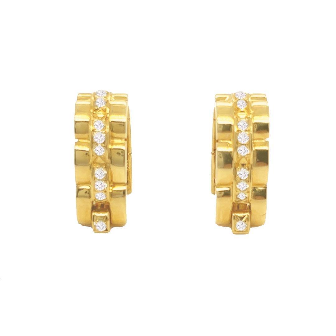 Round Cut Cartier Vintage Yellow Gold and Diamond Cufflinks For Sale