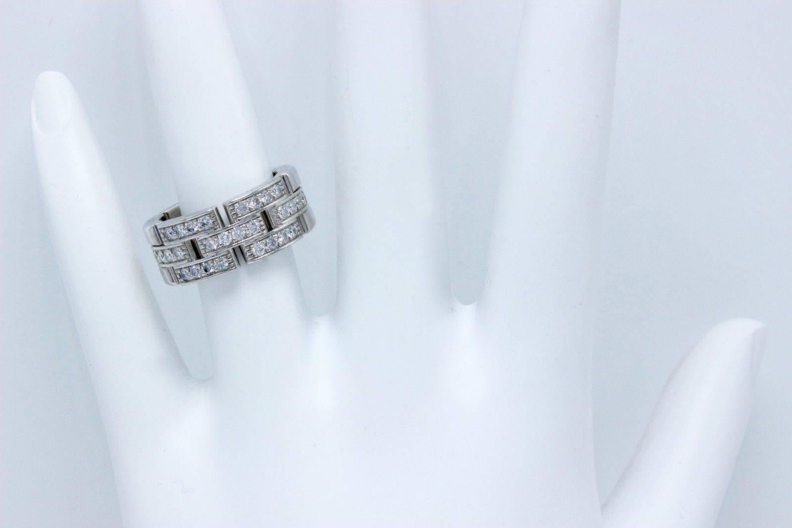 Cartier Maillon Panthere Diamond Wedding Band Ring 18k White Gold Links & Chains For Sale 2