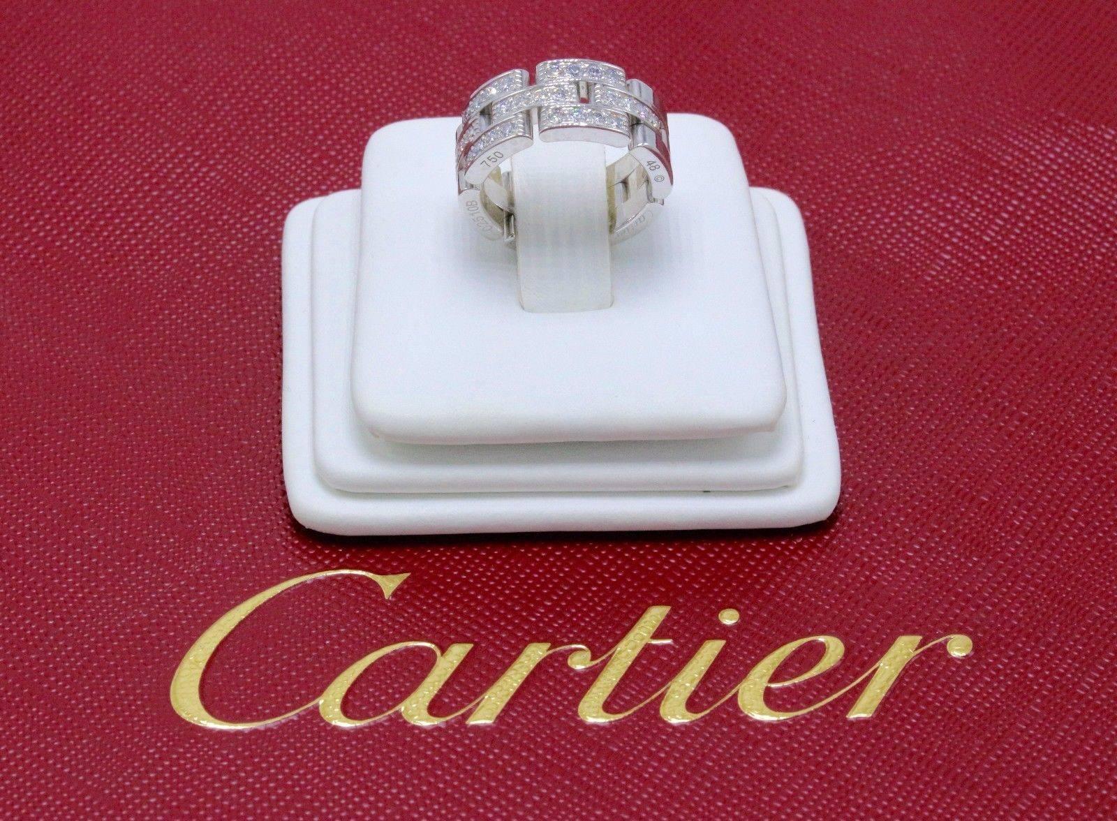 Cartier Maillon Panthere Diamond Wedding Band Ring 18k White Gold Links & Chains For Sale 4